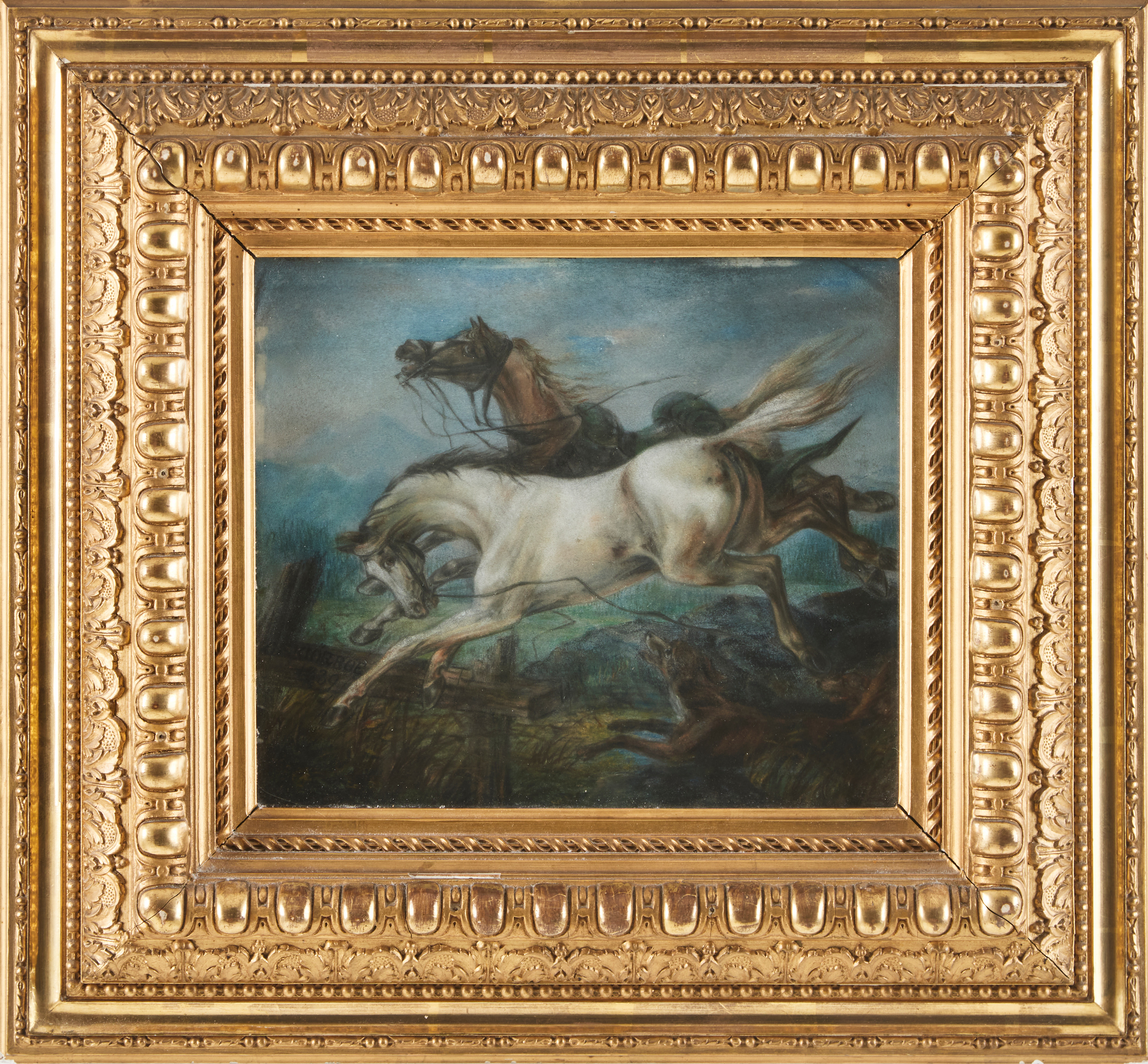 CARL FREDRIK KIÖRBOE. (1799-1876), Hästar och hundar, pastell, signerad, daterad 1839.