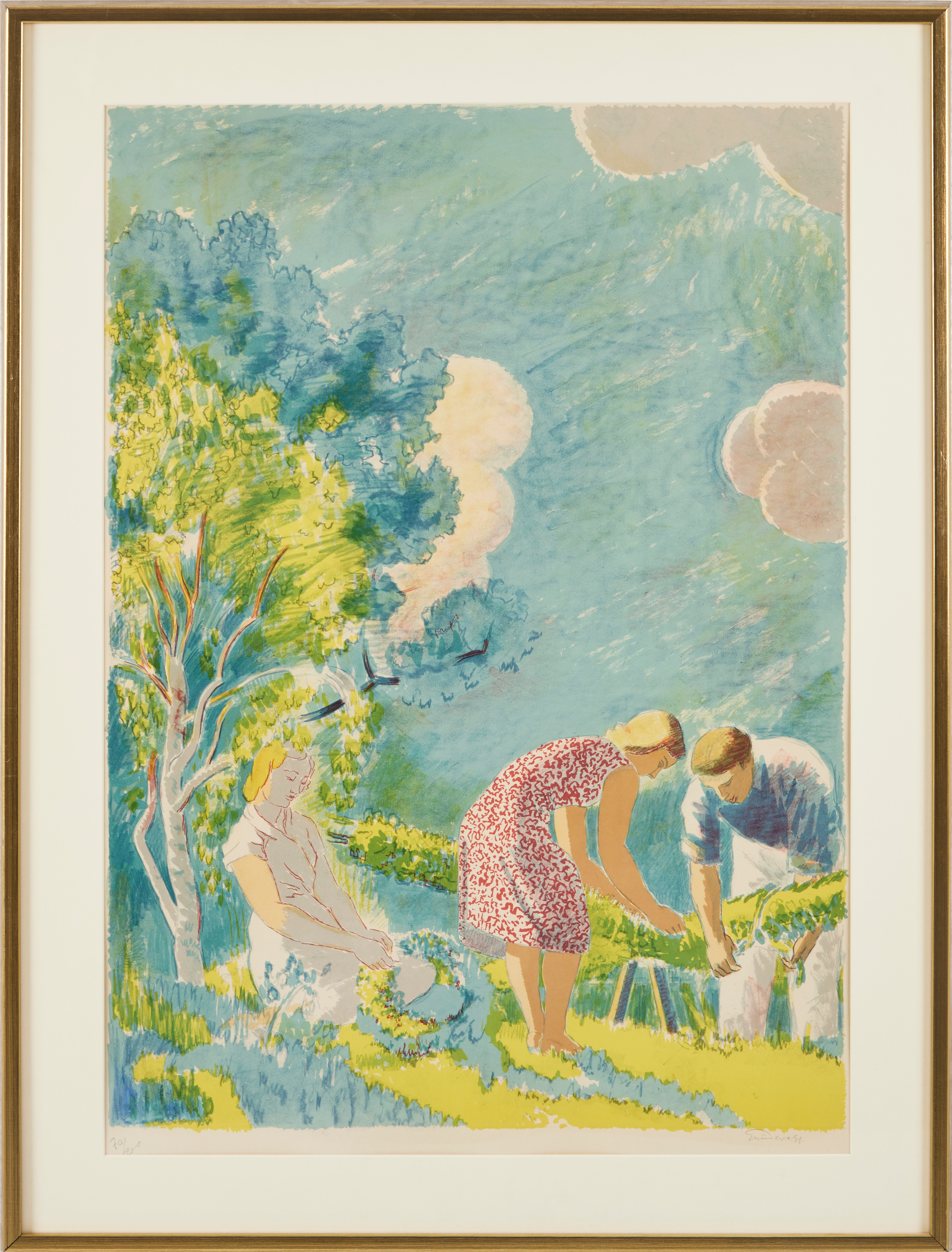 ISAAC GRÜNEWALD. Skördetid, färglitografi, signerad, numrerad 70/200.