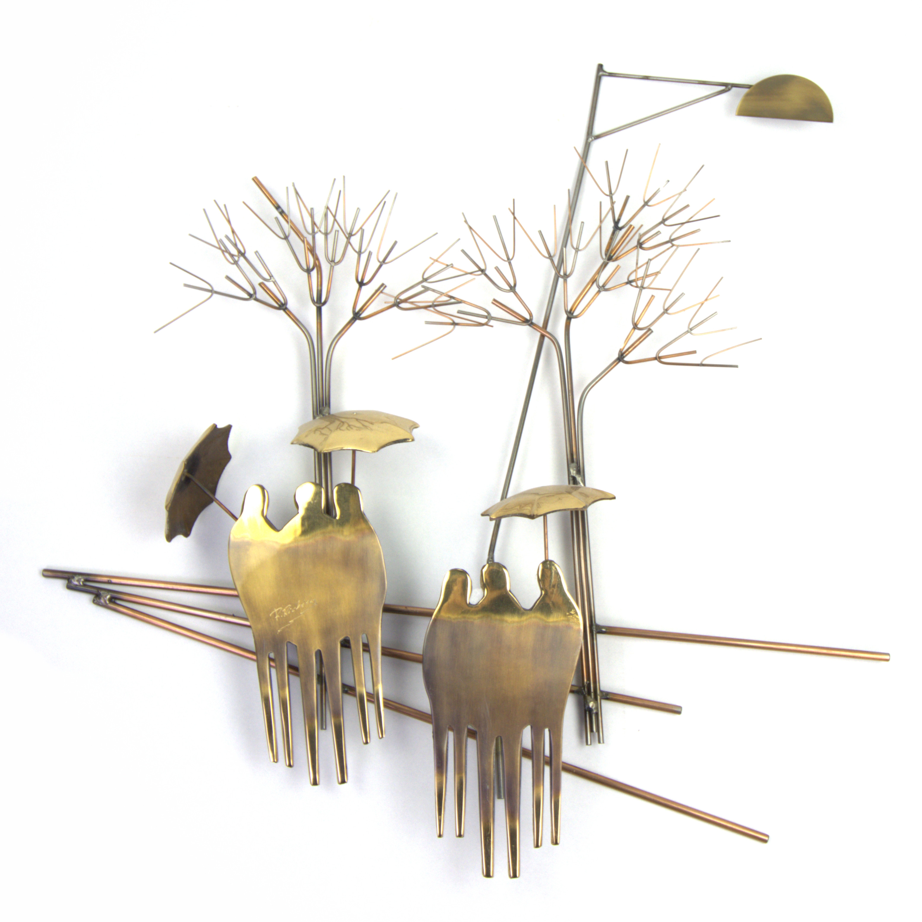 RICHARD  RICHÉSE. Väggskulptur, "Rainy Day", mässing, koppar, signerad, Belgien, 2000-tal.