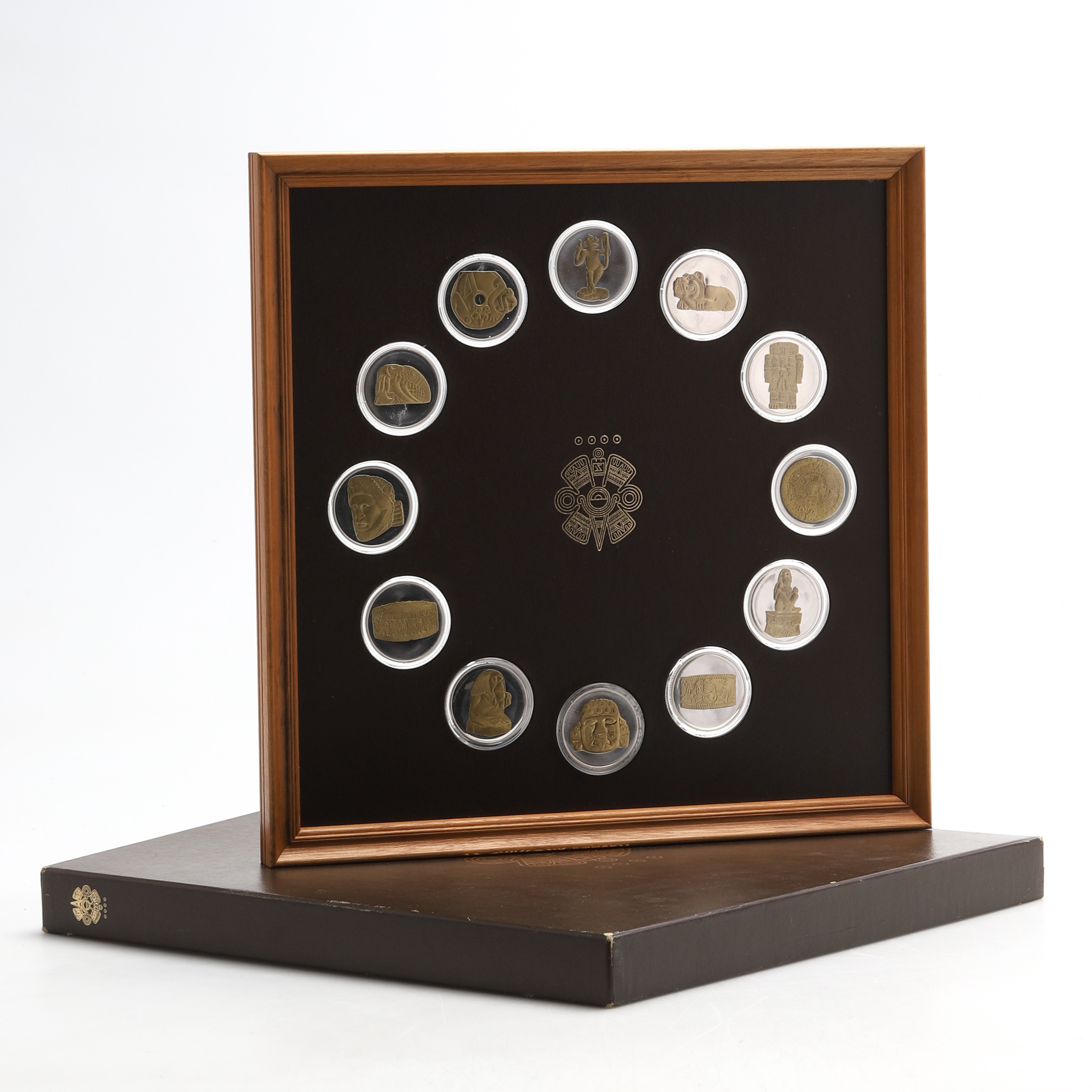 MYNT, 12 st, sterlingsilver, "Aztekernas skatter, Franklin Mint de México. Vikt ca 400 gram.