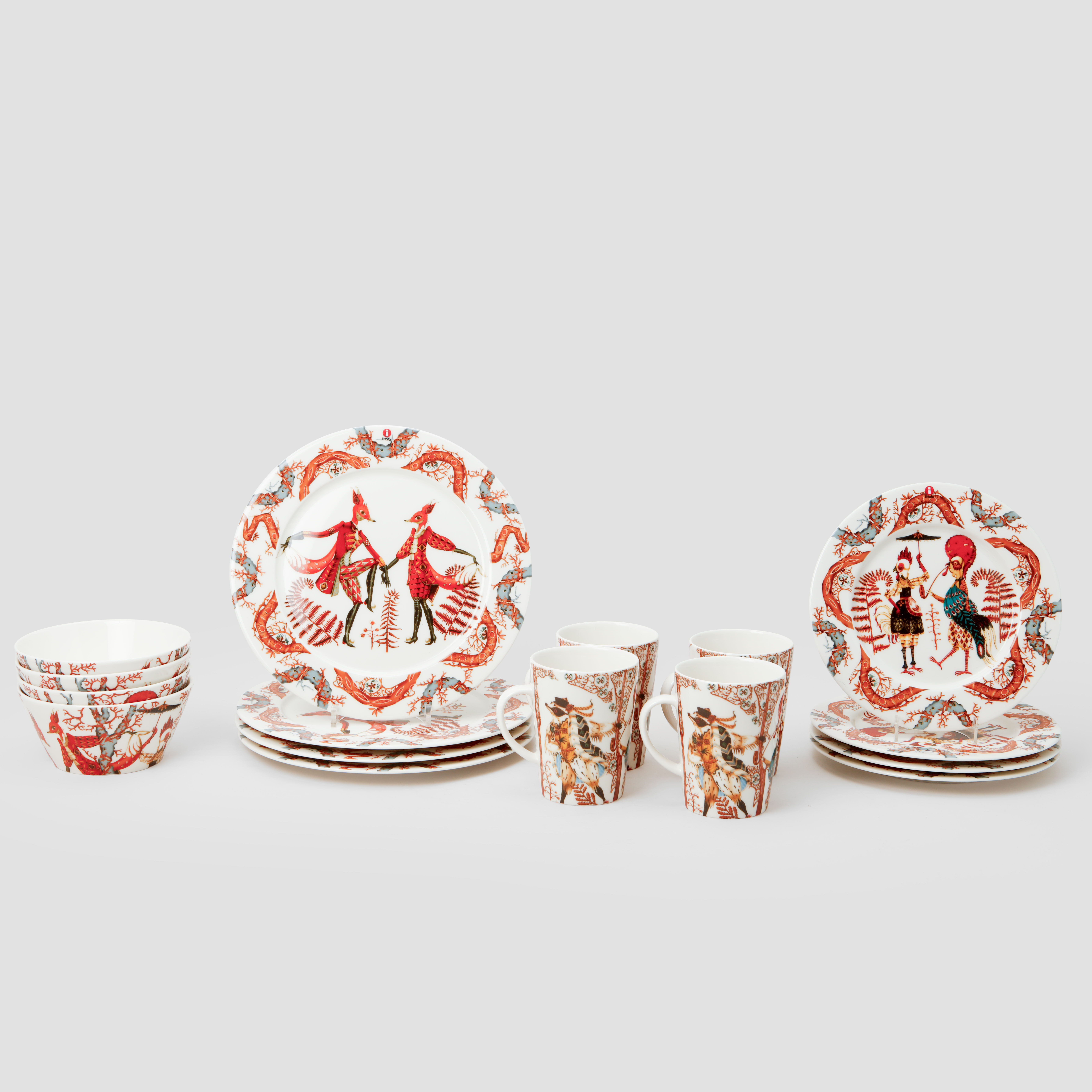 KLAUS HAAPANIEMI. Servisdelar, 16 st, porslin, "Tanssi", Iittala, Finland.