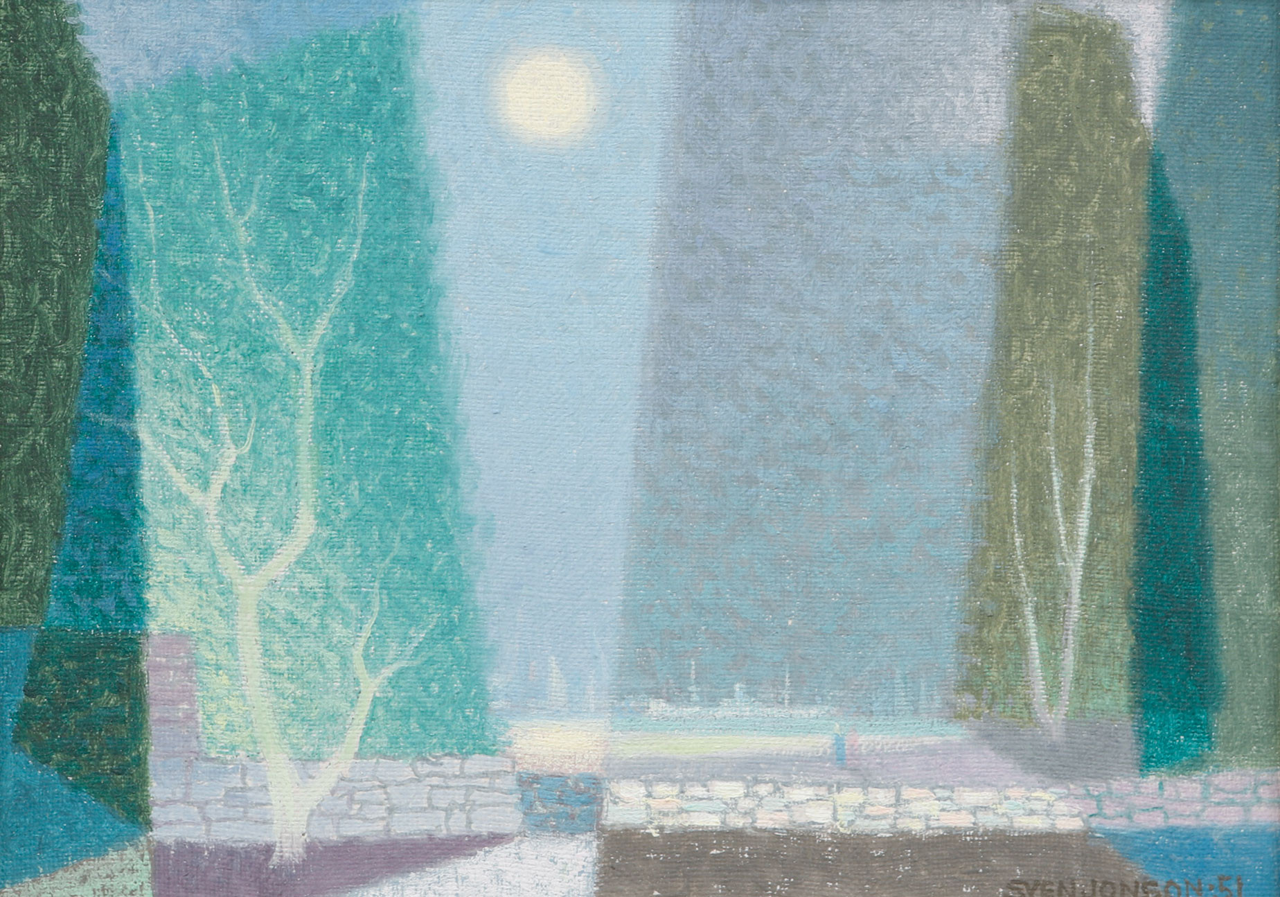SVEN JONSON. "Hamn i fjärran". Olja på duk. Utförd 1951.