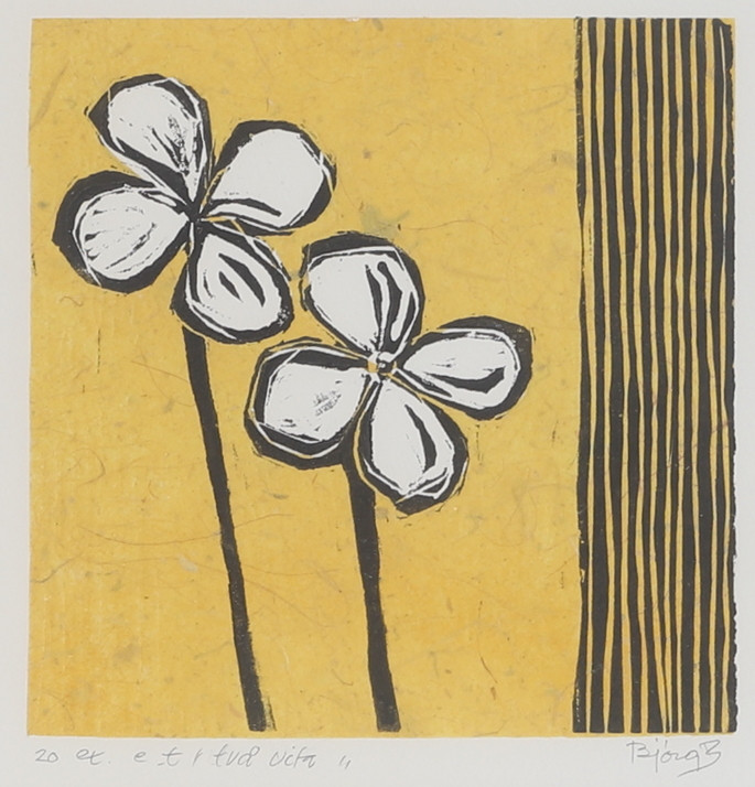 BJÖRN BENEDIKSEN. Grafiskt blad, "Vita blommor", signerad.