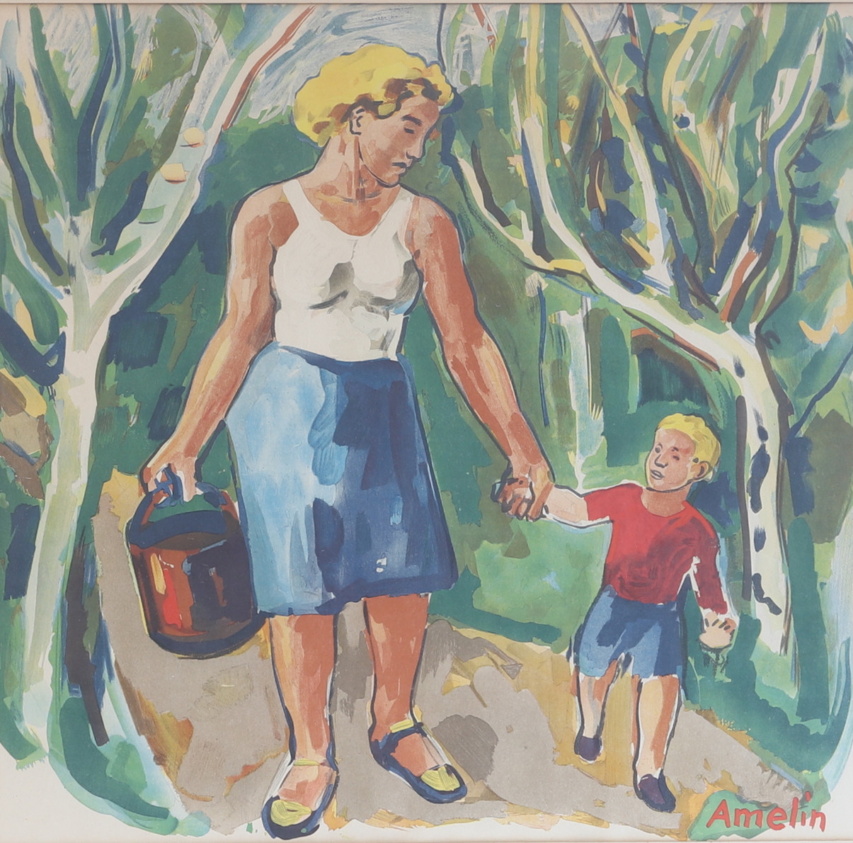 ALBIN AMELIN. Litografiskt tryck, signerad i trycket.