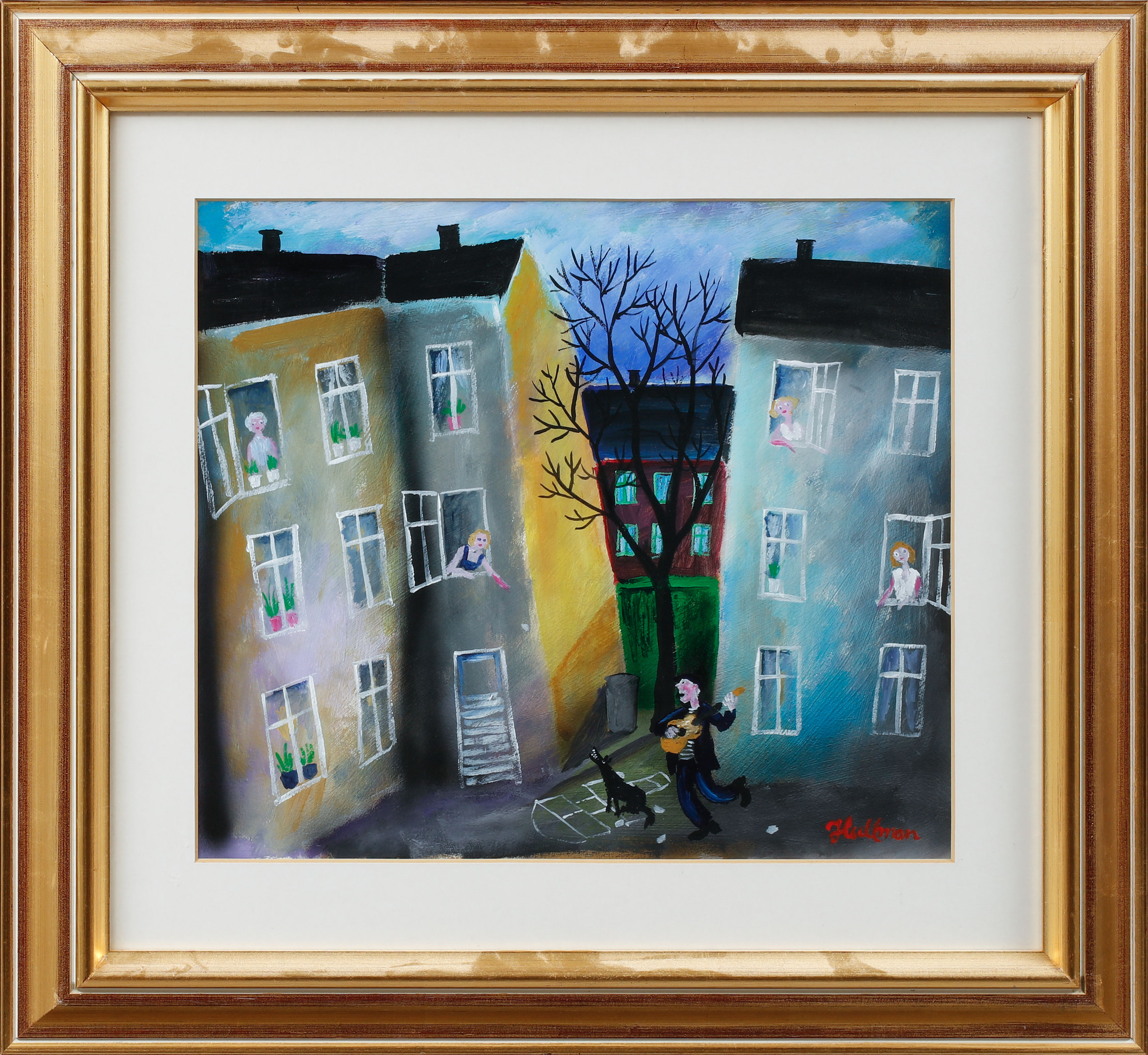 ANDERS HULTMAN. "Gårdstango". Gouache, signerad.