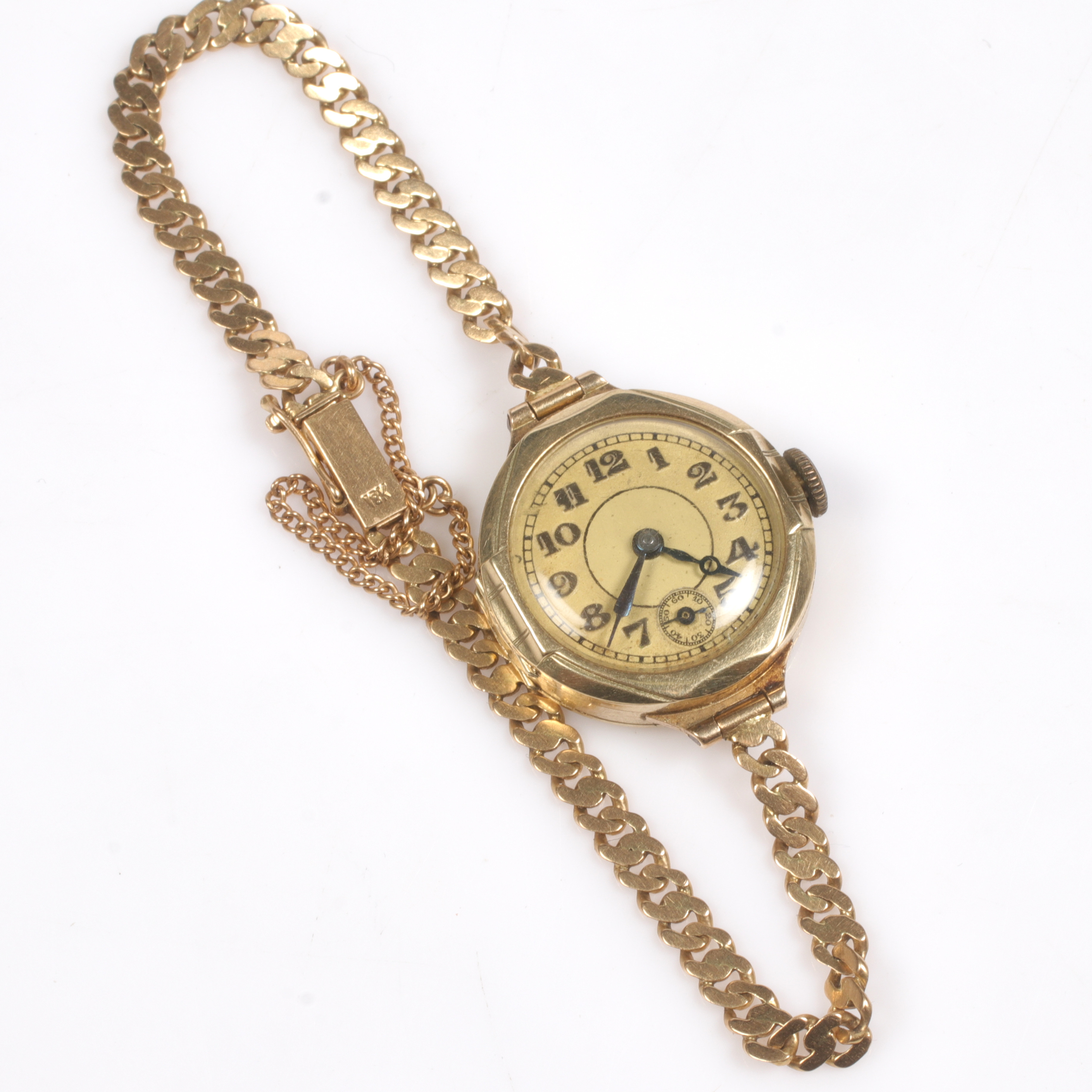 ARMBANDSUR, 14 guld, ARMBAND, 18k guld, "pansarlänk". 1900-talets mitt.