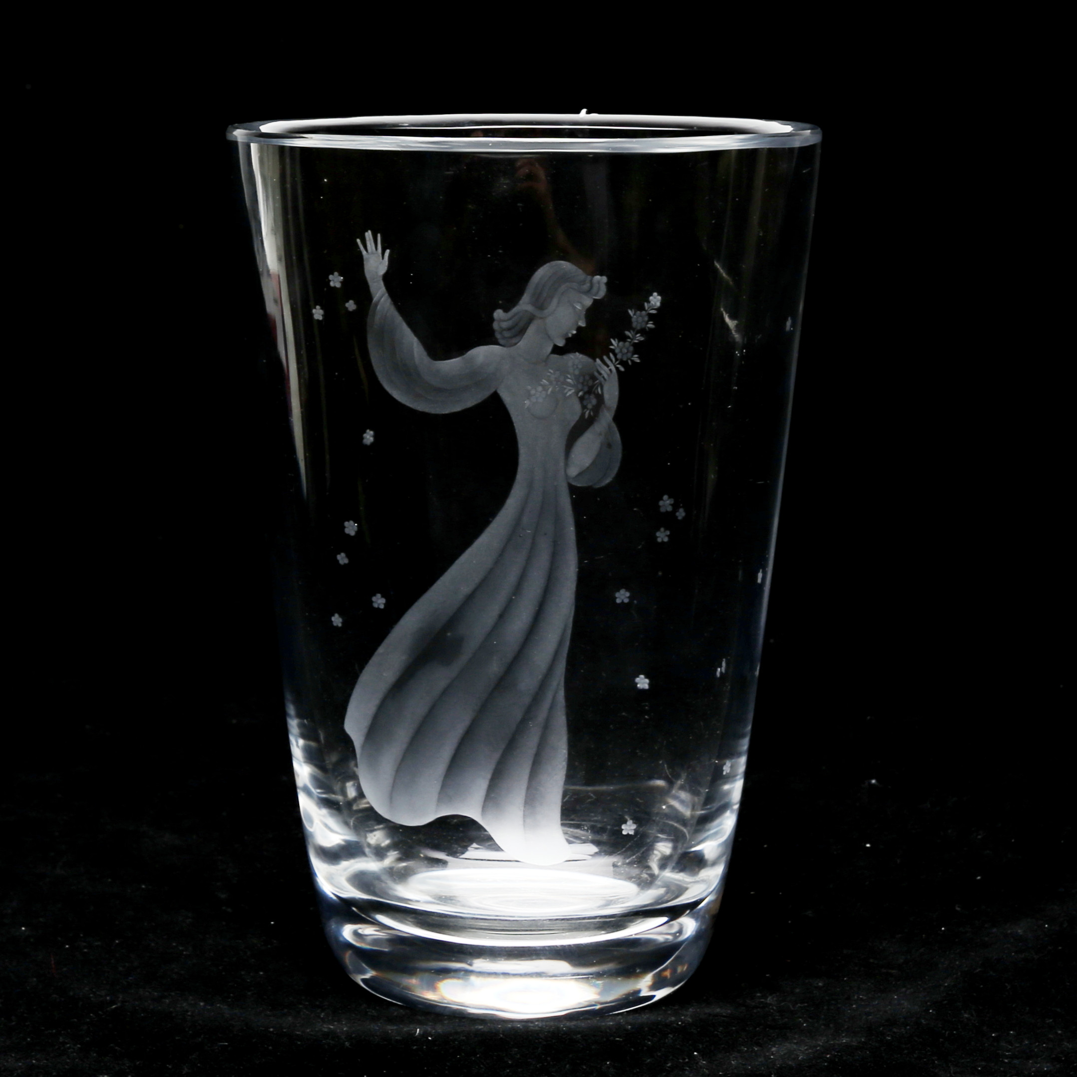SVEN PALMQVIST. VAS, glas, graverad kvinna, Orrefors, signerad.