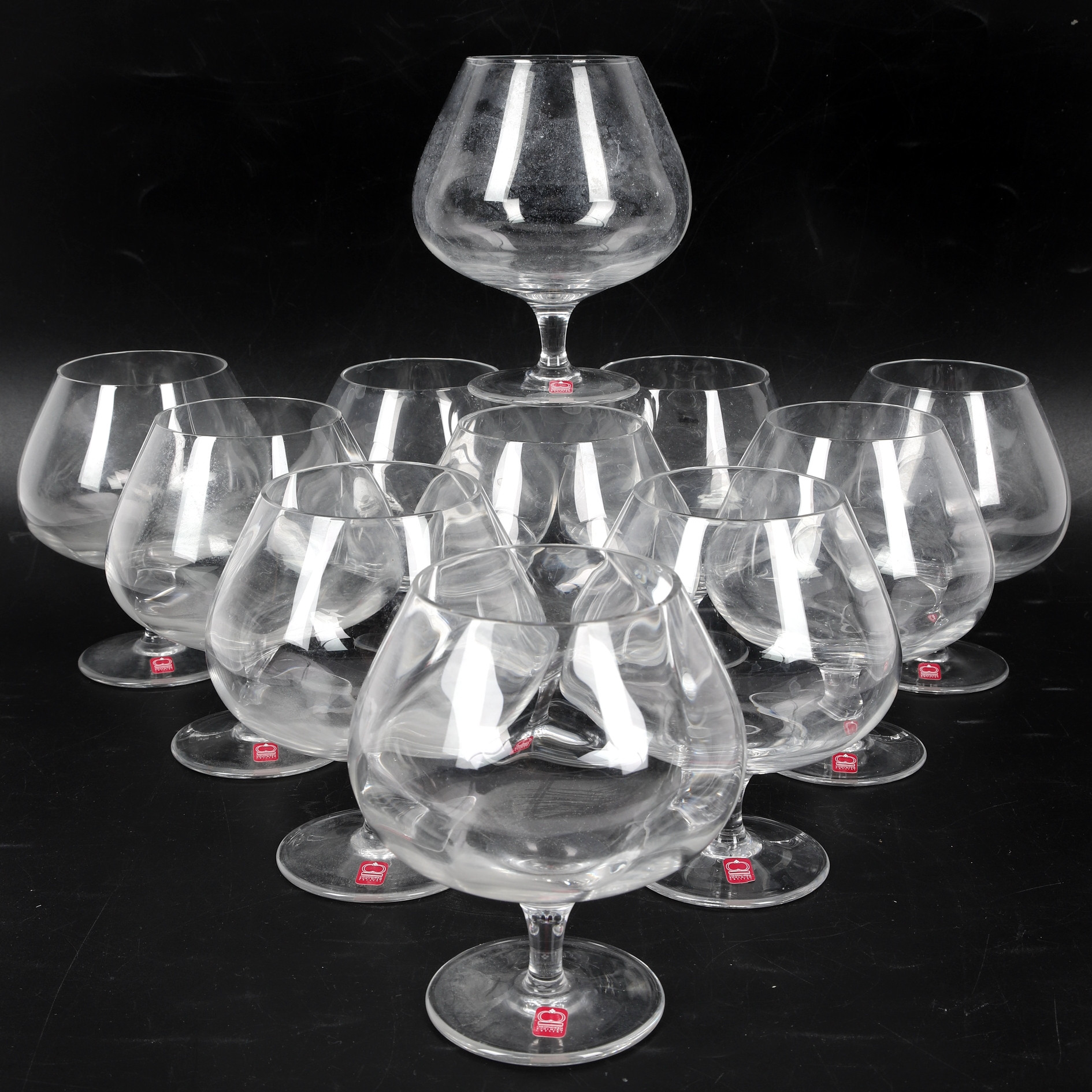 KONJAKSKUPOR, 11 st, glas, "Bohemian", Christineholm, Fyrklövern.