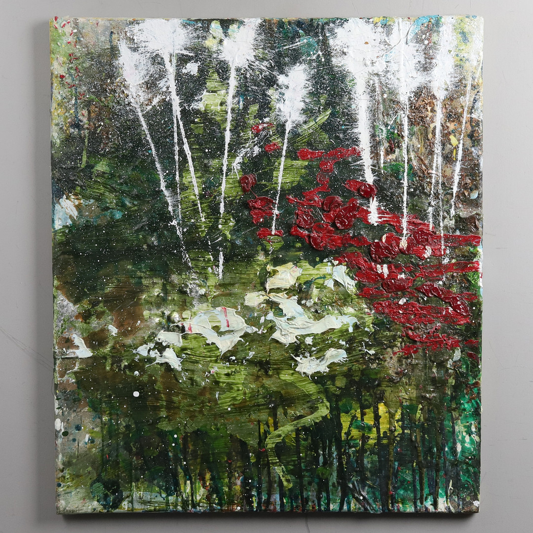 JAMES BATES. Blandteknik på duk, ”Forest”, signerad & daterad -2019.