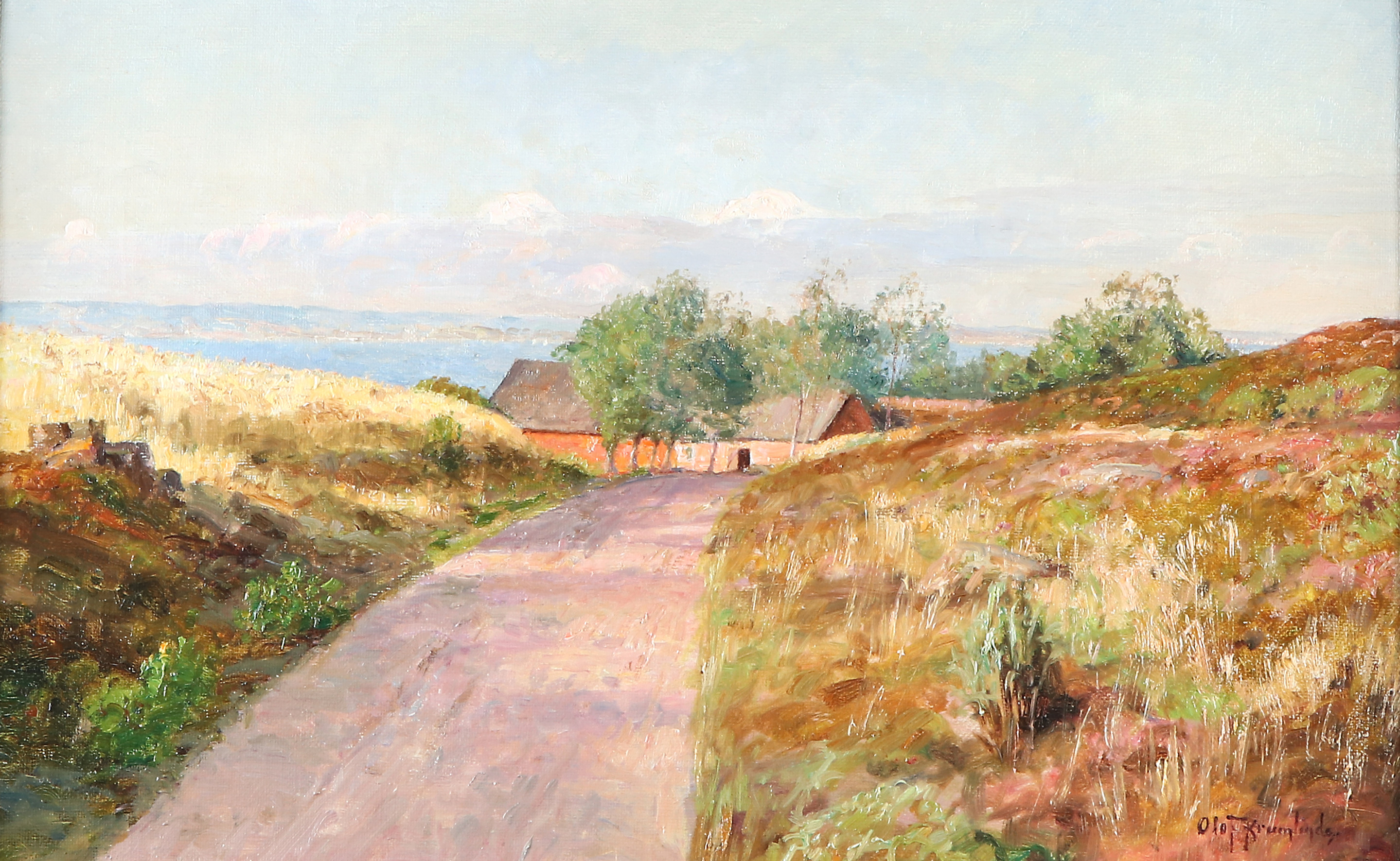 OLOF KRUMLINDE. Oljemålning på duk. Hagagården, Arild. Signerad.