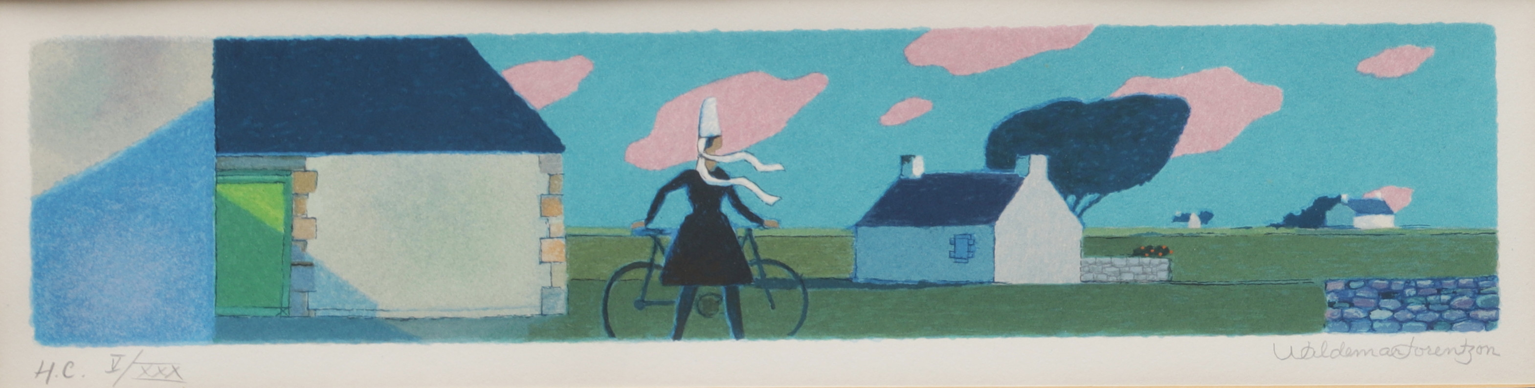 WALDEMAR LORENTZON. Komposition, litografi, signerad.