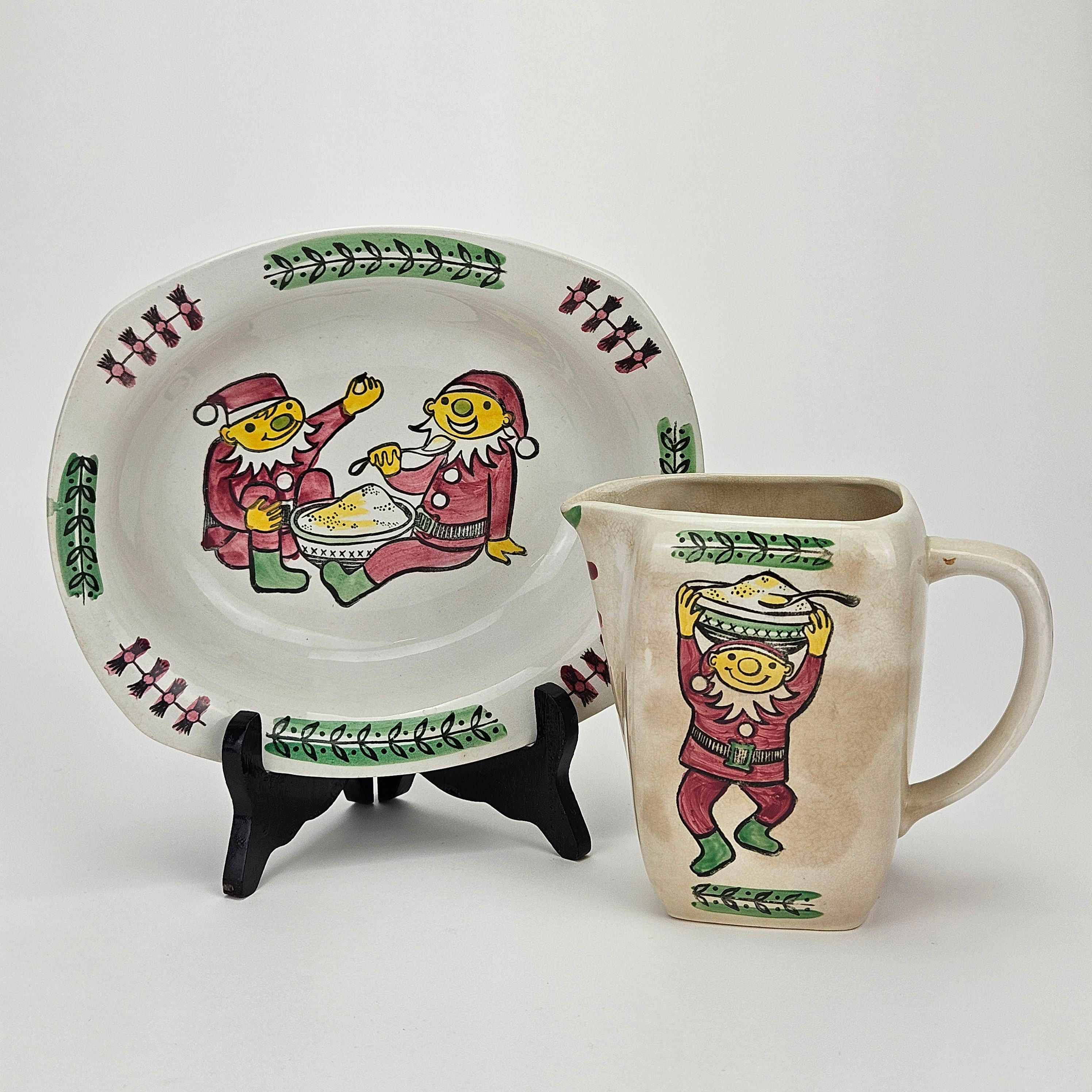 KANNA OCH GRÖTSKÅL, keramik, tomtegubbar, Gefle.
