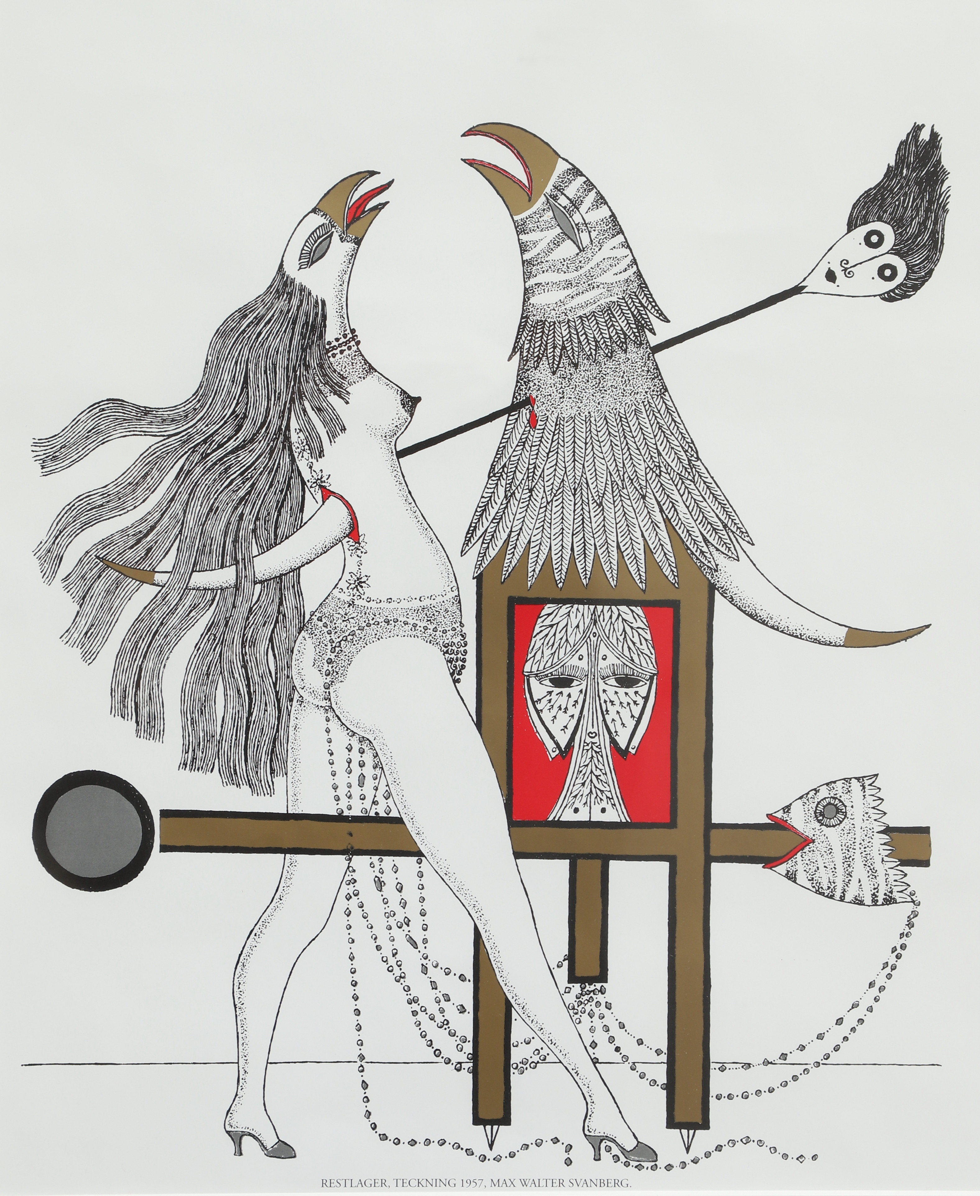 MAX WALTER SVANBERG. Efter. grafiskt tryck, surrealistisk komposition, samtida.