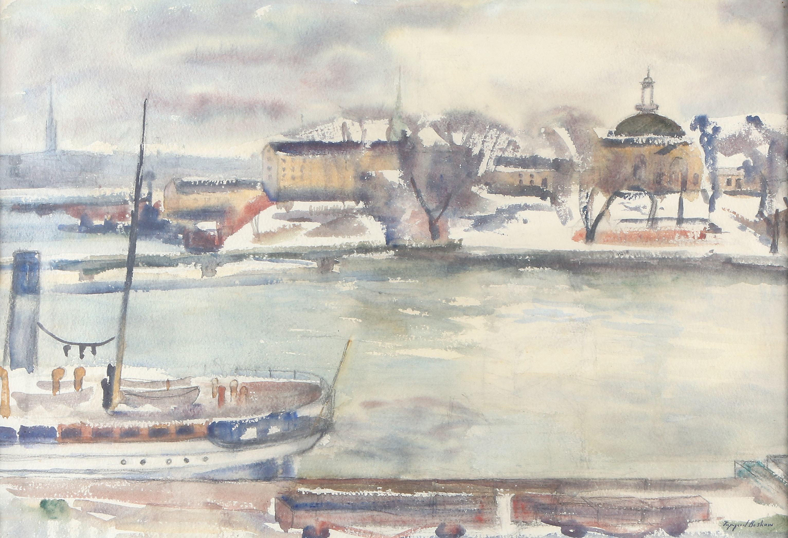 INGRID BESKOW. Akvarell. Stockholmsmotiv. Signerad.