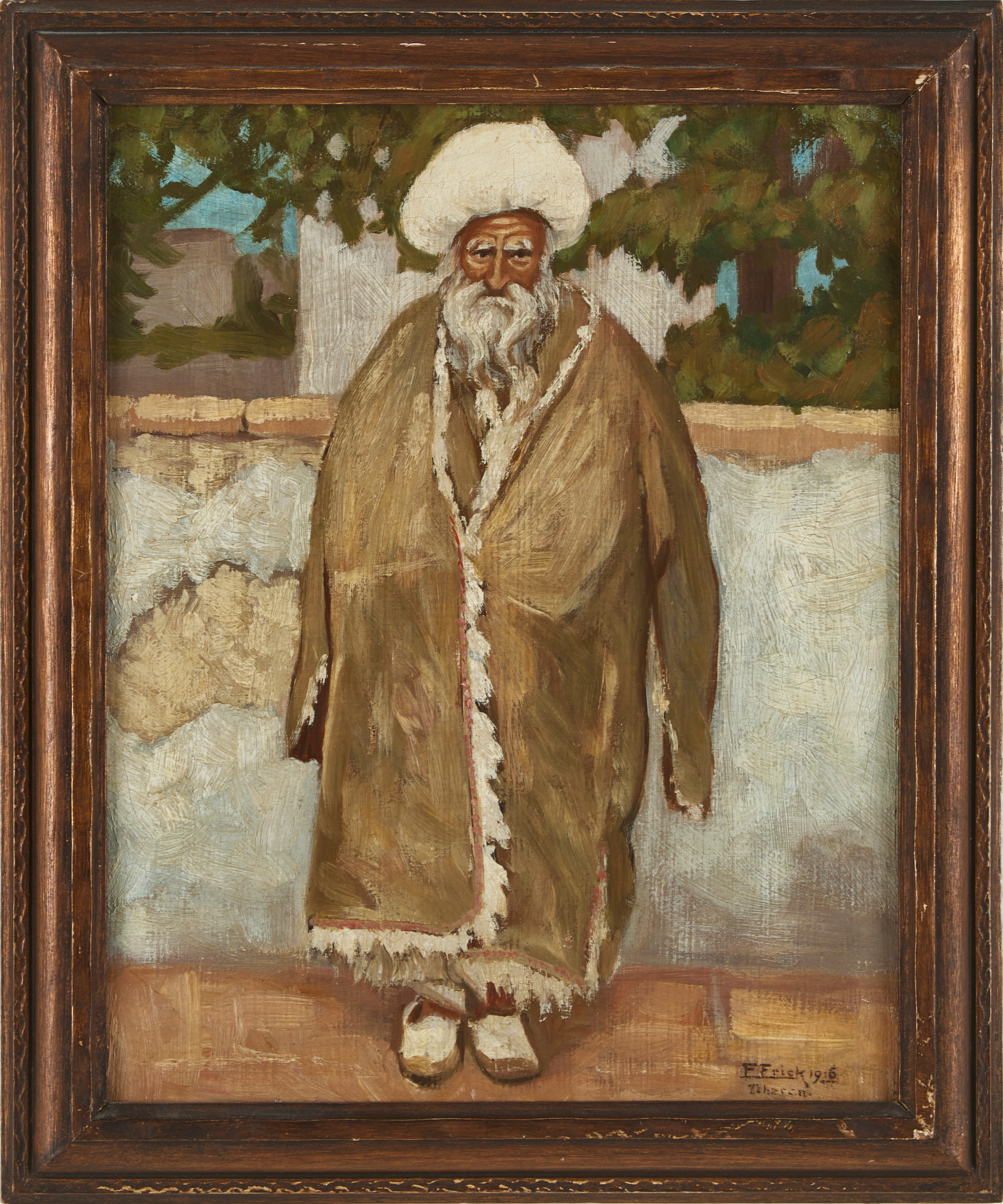 OIDENTIFIERAD KONSTNÄR. Dervisch eller präst i Teheran, signerad F eller E Frick och daterad 1916, olja på duk.