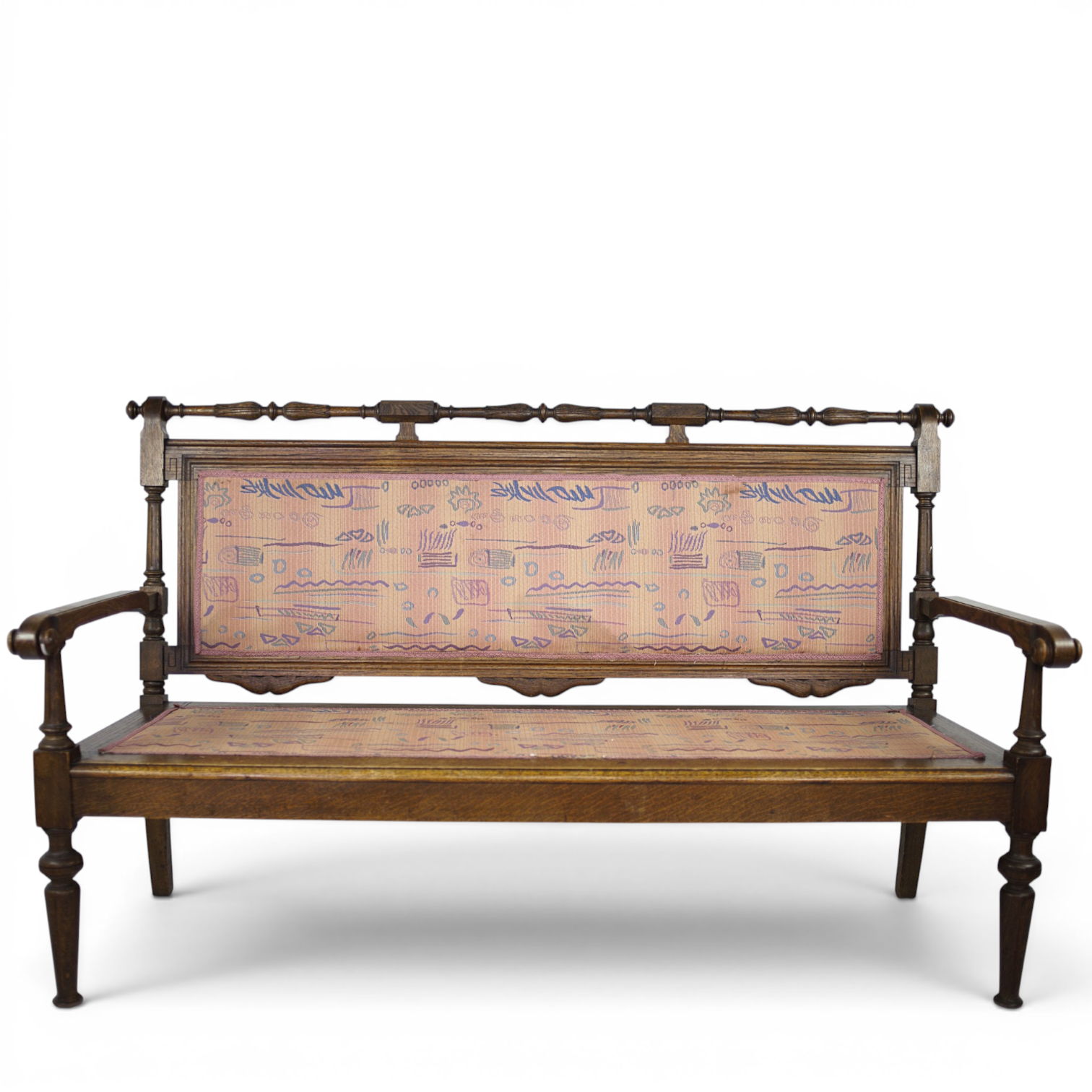 SOFFA, nyrenässans, skuren ek, klädd rygg och sits, 18/1900-tal.