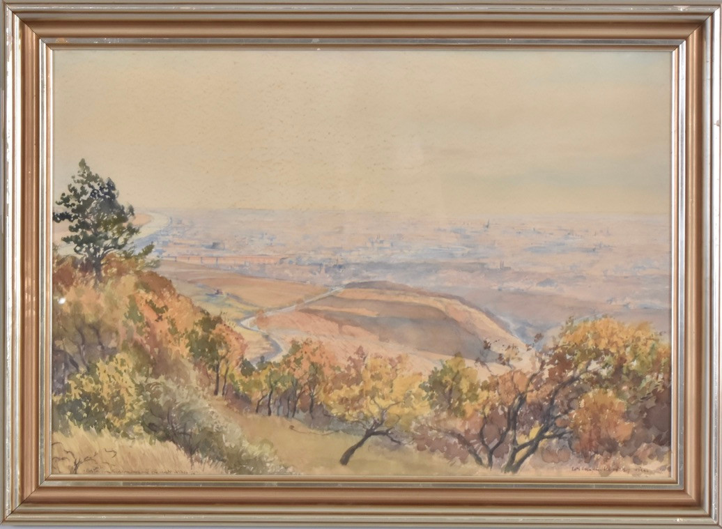 WILHELM ULRICH. akvarell, "Blick von Kahlenberg... Wien.