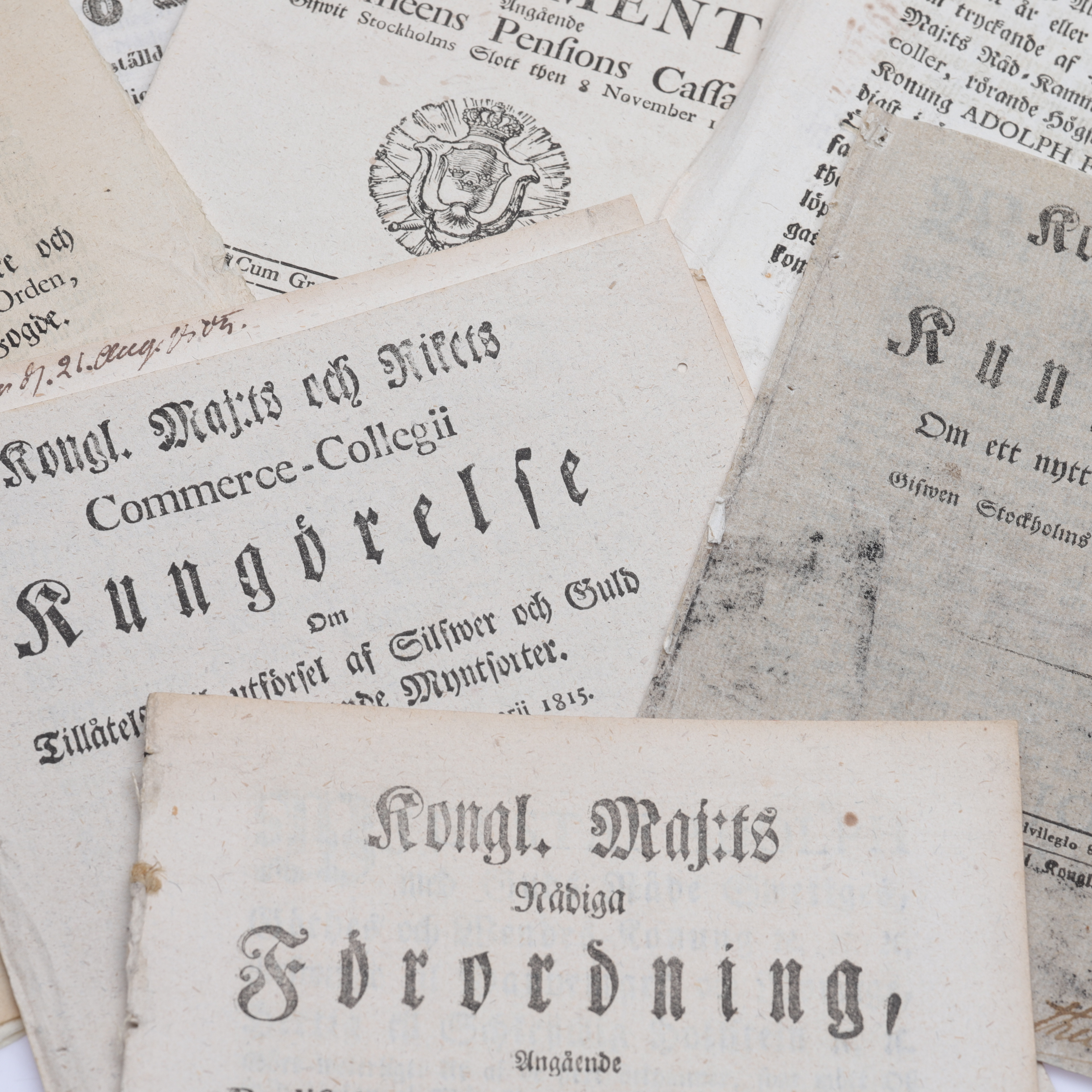 KUNGÖRELSER & FÖRORDNINGAR, ca 25 st, Sverige, 17-/1800-tal.