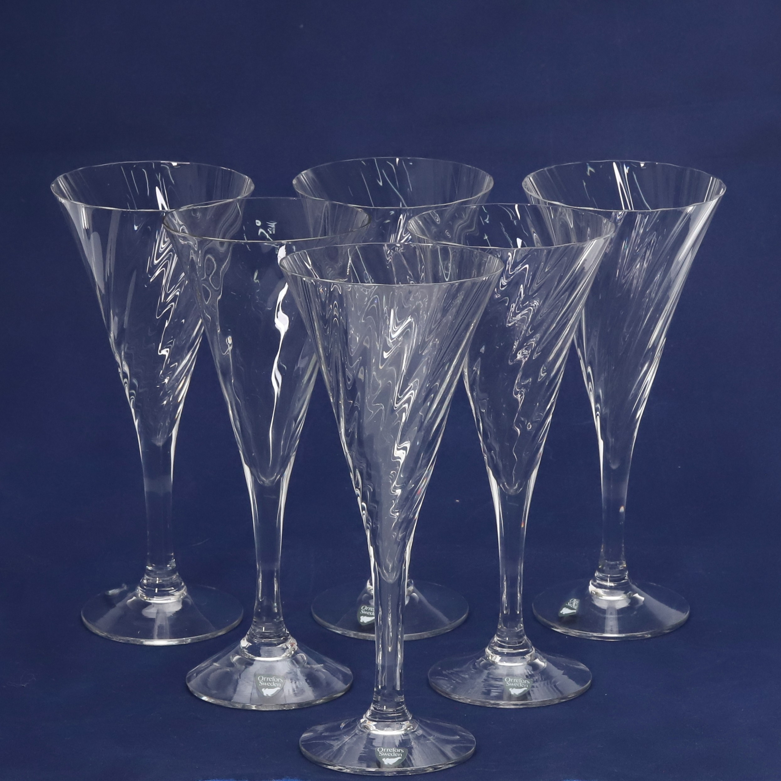 GUNNAR CYRÉN. CHAMPAGNEGLAS, 6 st "Helena", etikett-märkta Orrefors, Sverige.