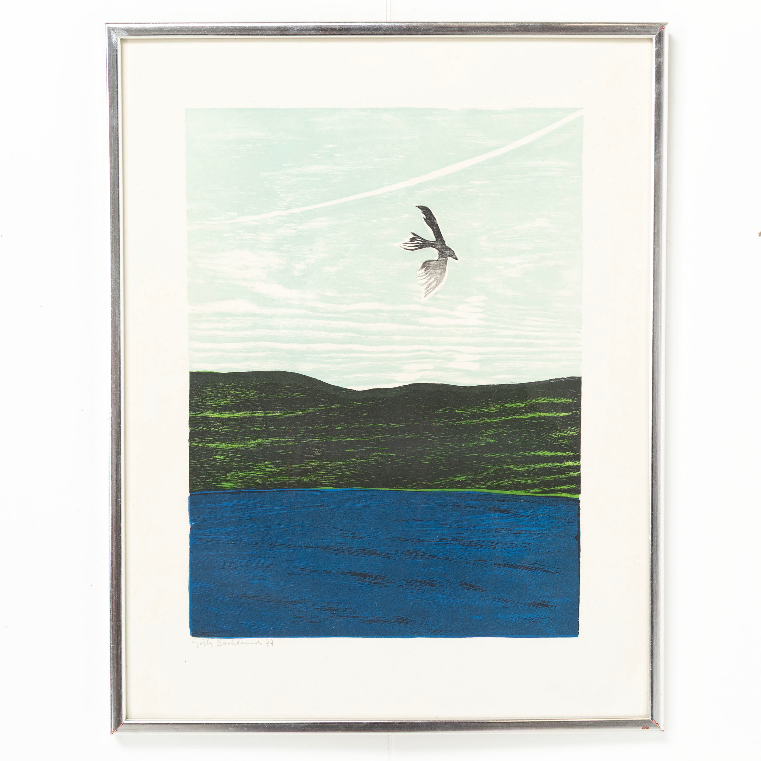 GÖSTA BACKLUND. "Flykten", signerad.