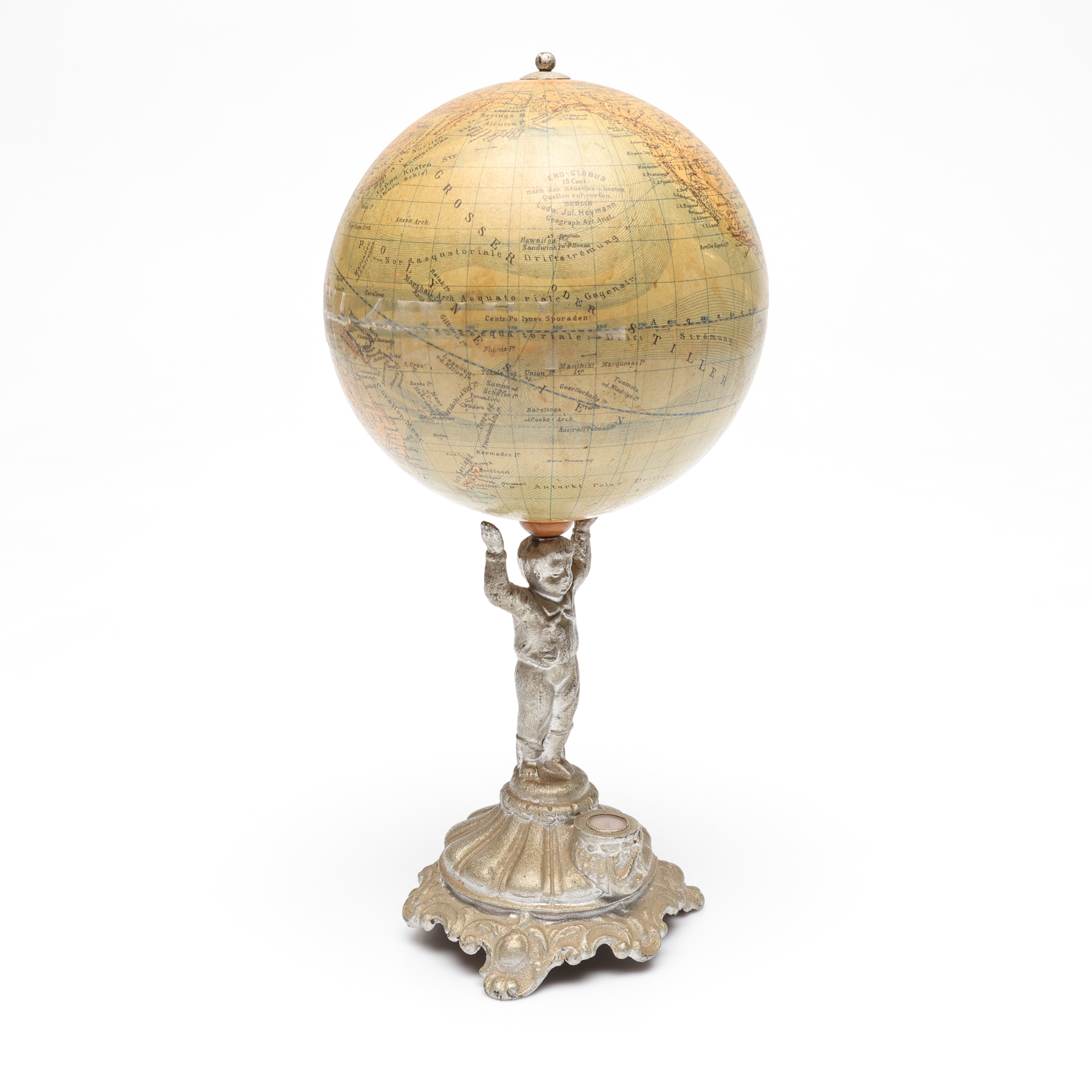 JORDGLOB, "Erd-GLOBUS / 15 Cent. / nach den neuesten und besten / Quellen entworfen/ BERLIN / Ludw. Jul. Heymann / Geograph. Art. Anstalt" 1800/1900-tal.