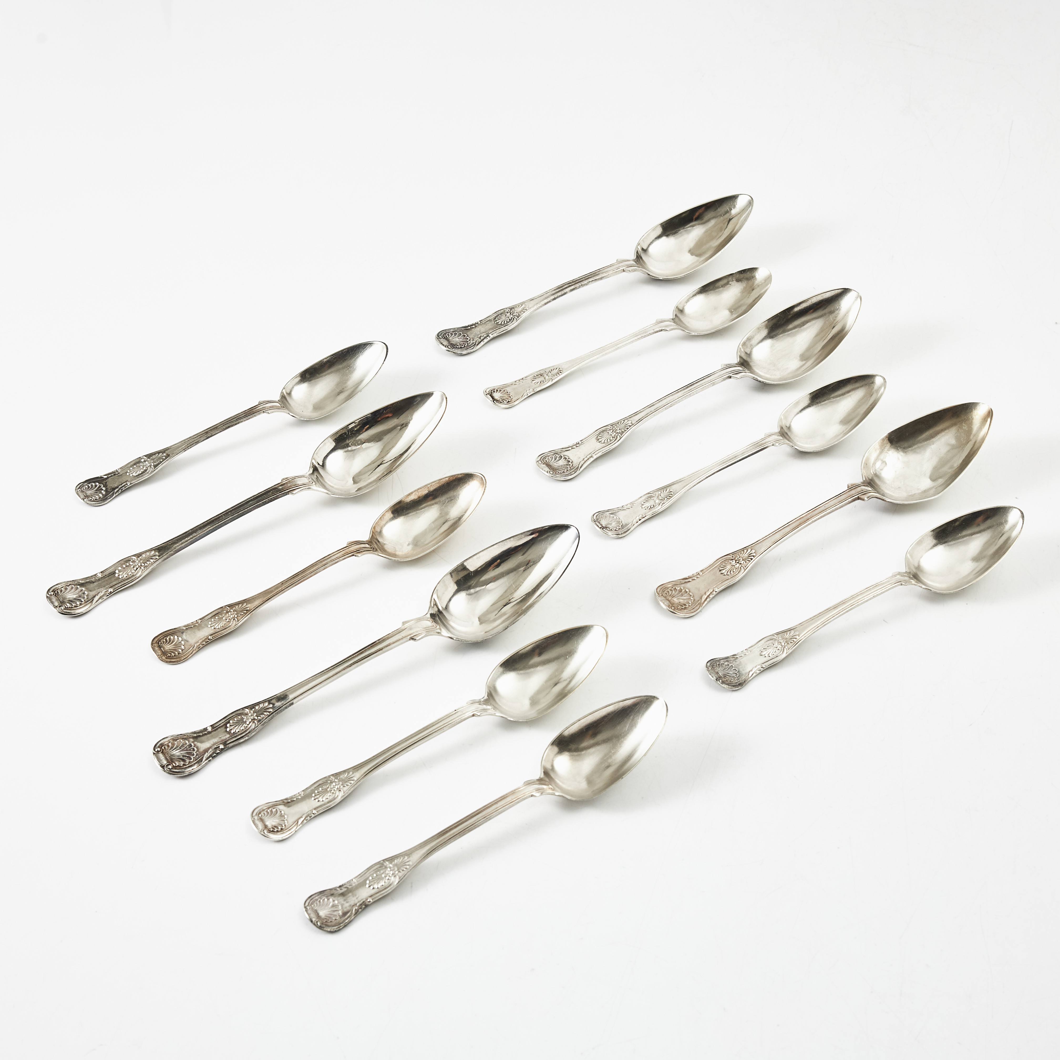 SKEDAR, 12 stycken, silver, modell Engelsk snäck, 1800-tal.