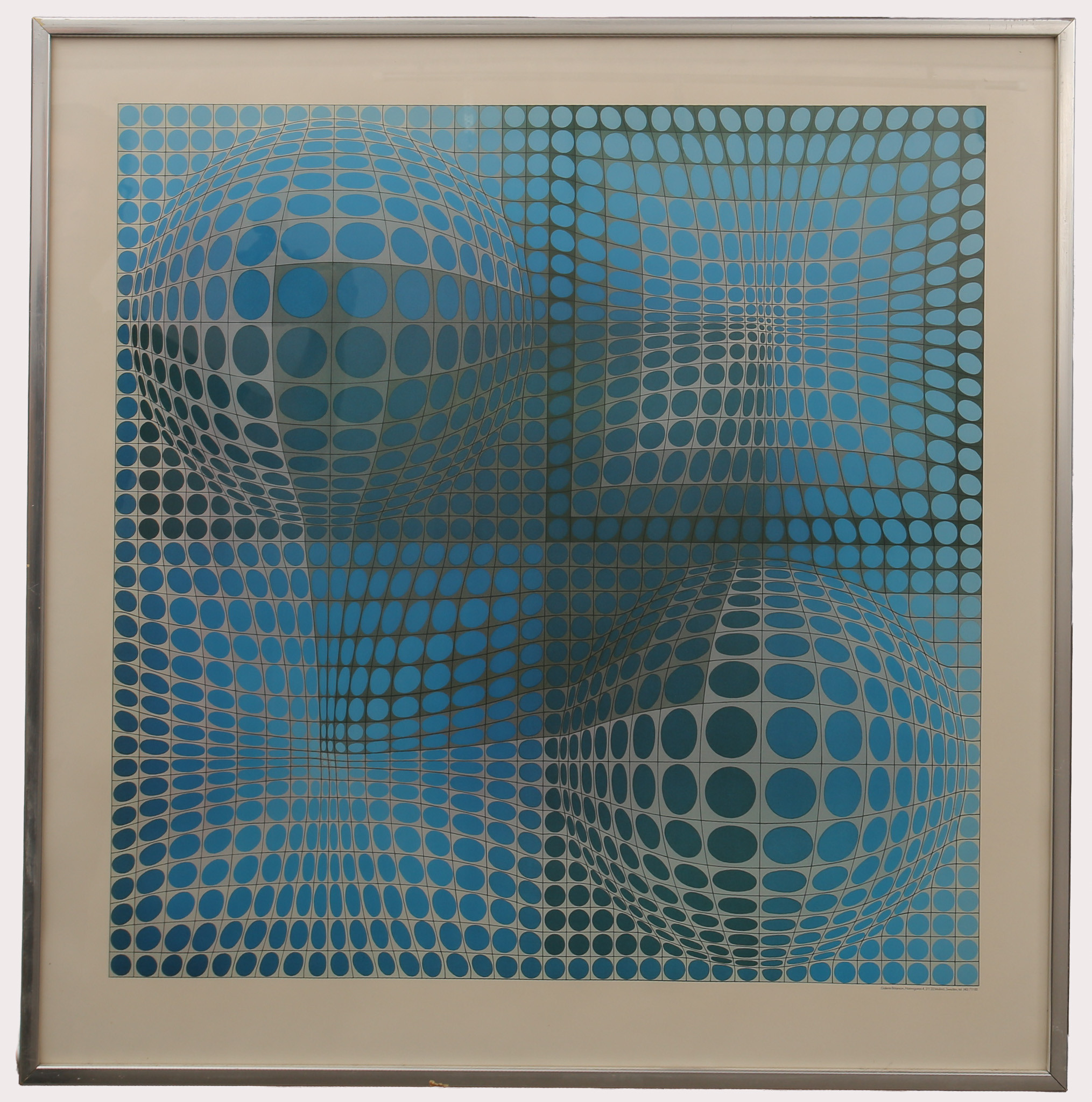 VICTOR VASARELY. Utställningsaffisch, geometrisk komposition, Galleri Börjesson, 1985.