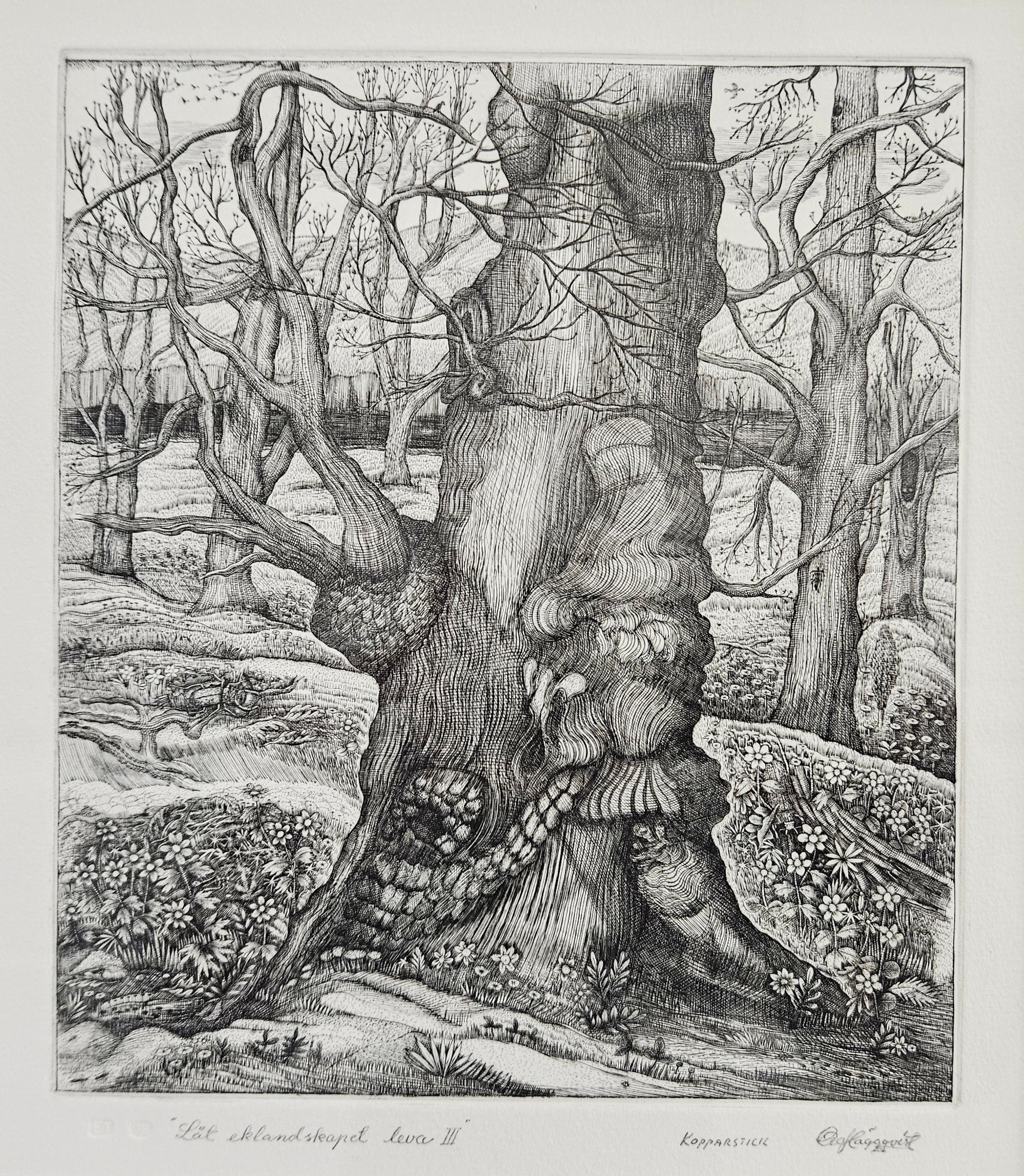 OLOF HÄGGQVIST. "Låt eklandskapet leva leva III". Kopparstick, signerad Olof Häggqvist.