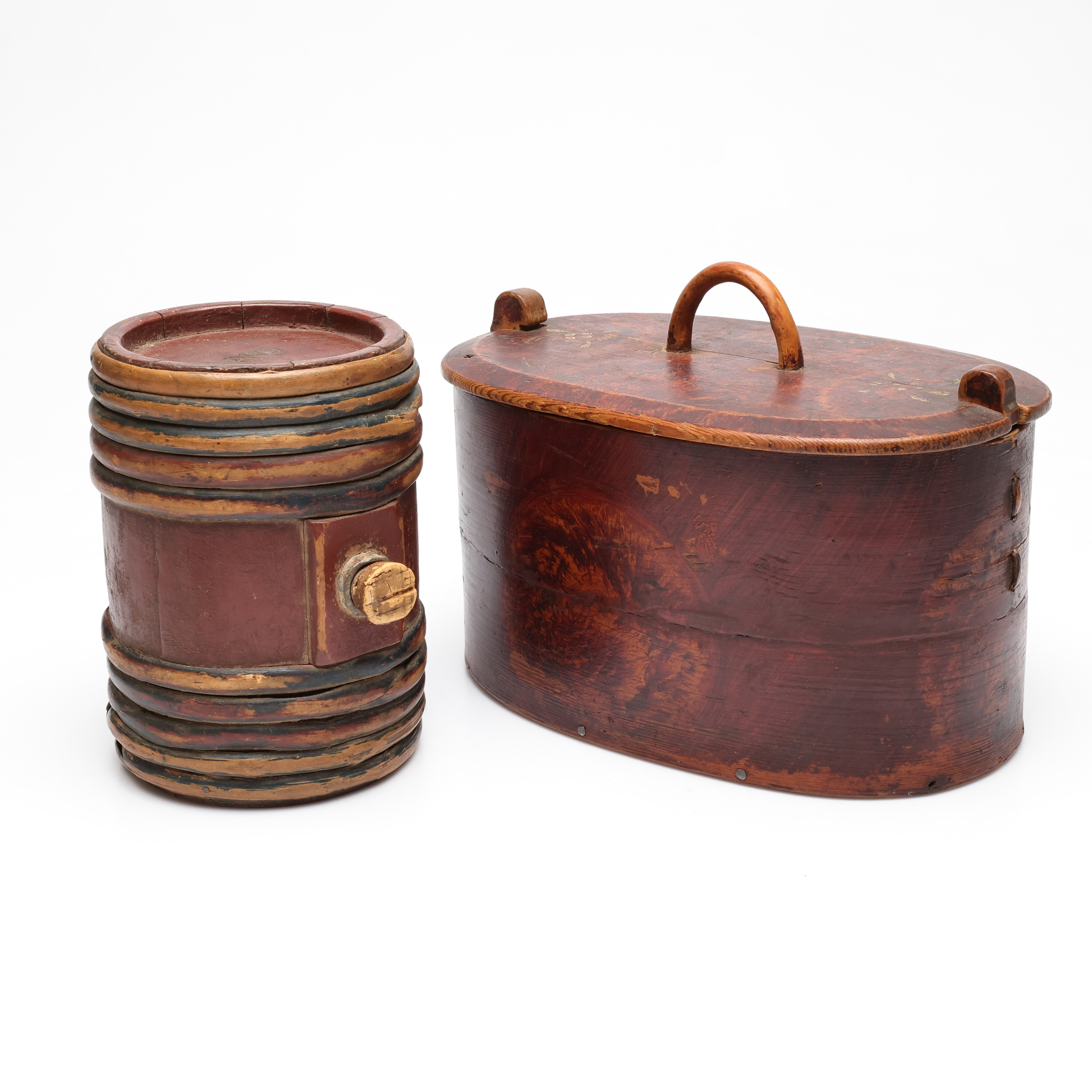 SVEPASK samt TUNNA, bemålade, allmoge, 1800-tal.