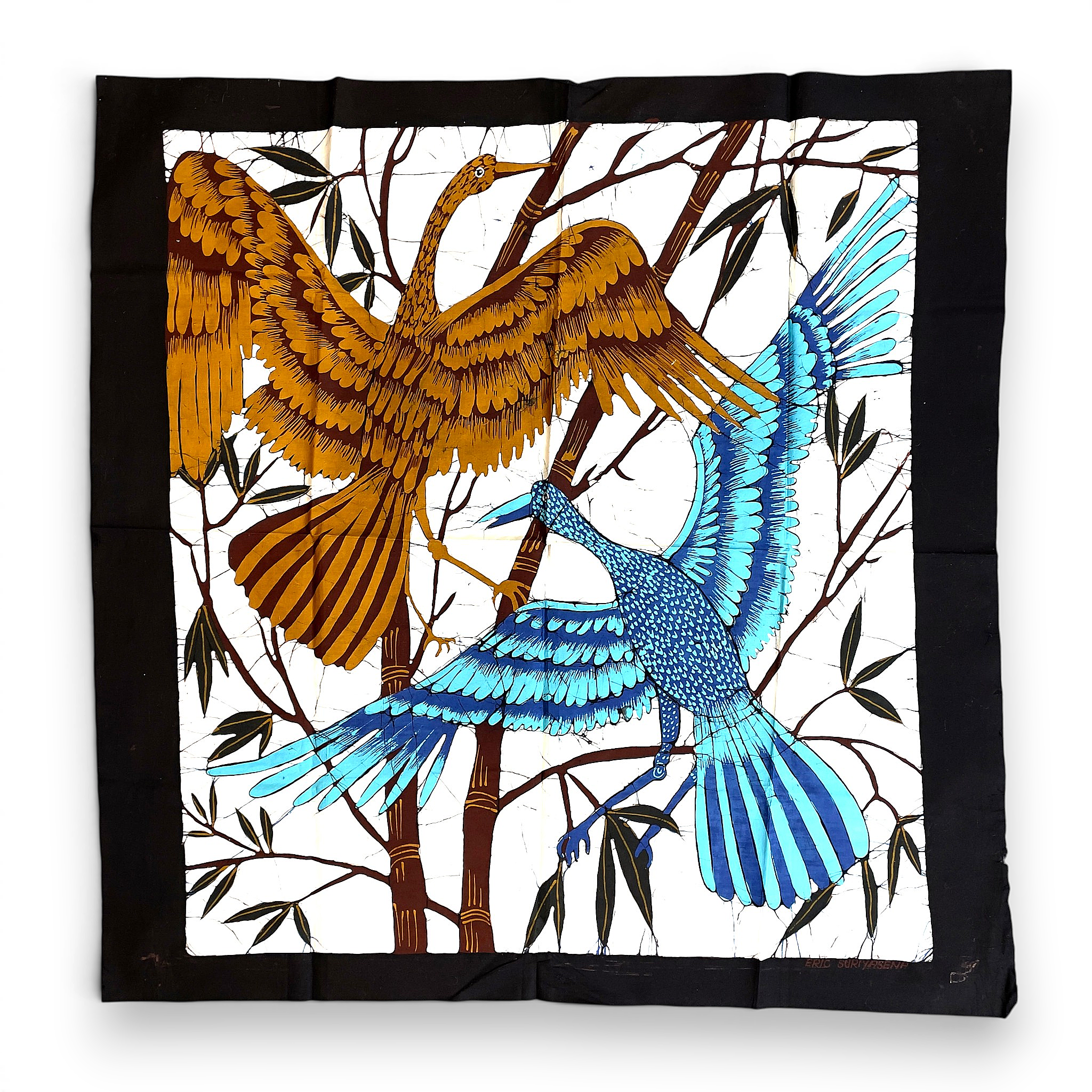 ERIC SURIYASENA (f. 1922), batikkonst, Två fåglar, signerad i trycket, Batiks by Eric, Sri Lanka.