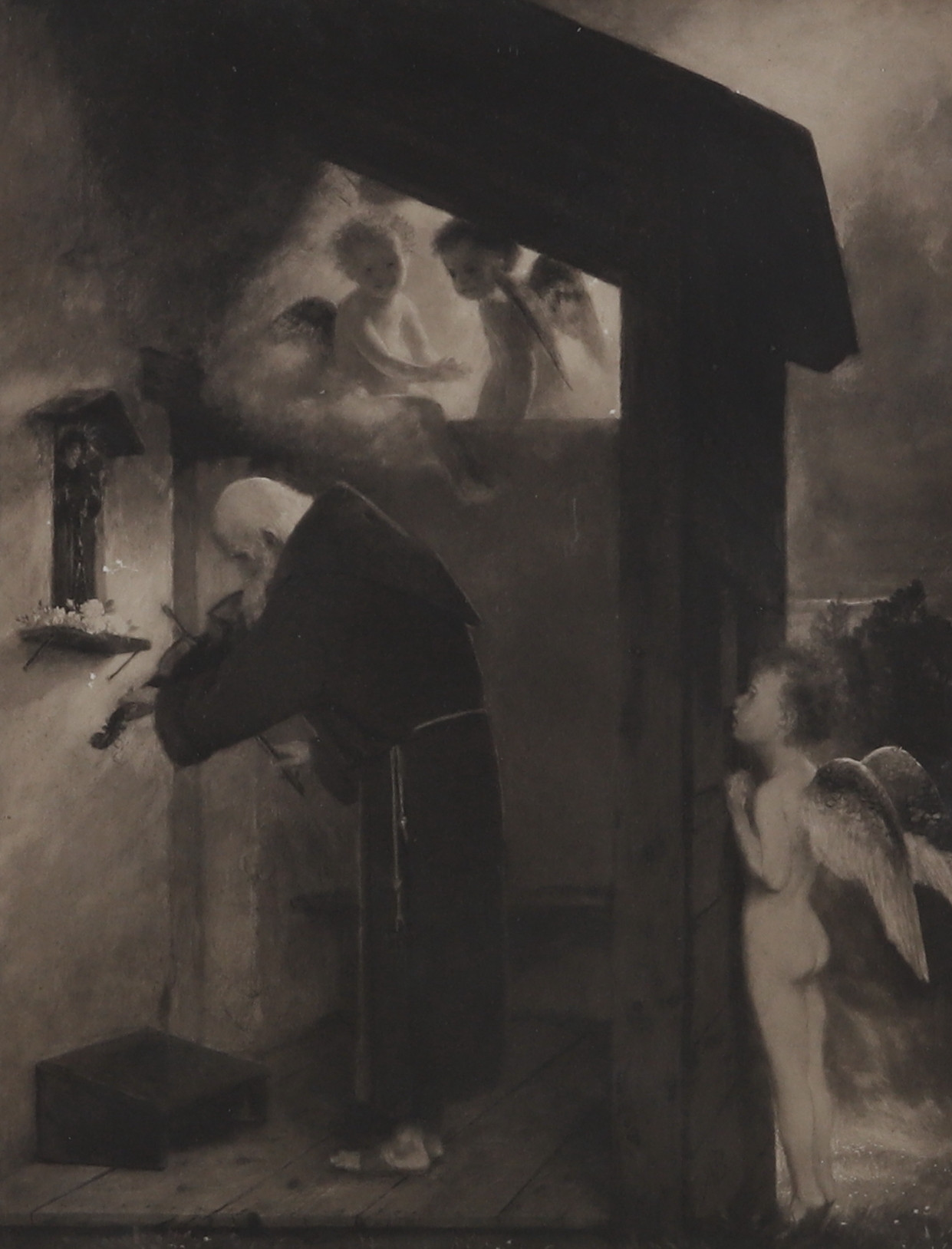ARNOLD BÖCKLIN 1827-1901. efter, Fotogravyr, grafik, den fiolspelande eremiten.