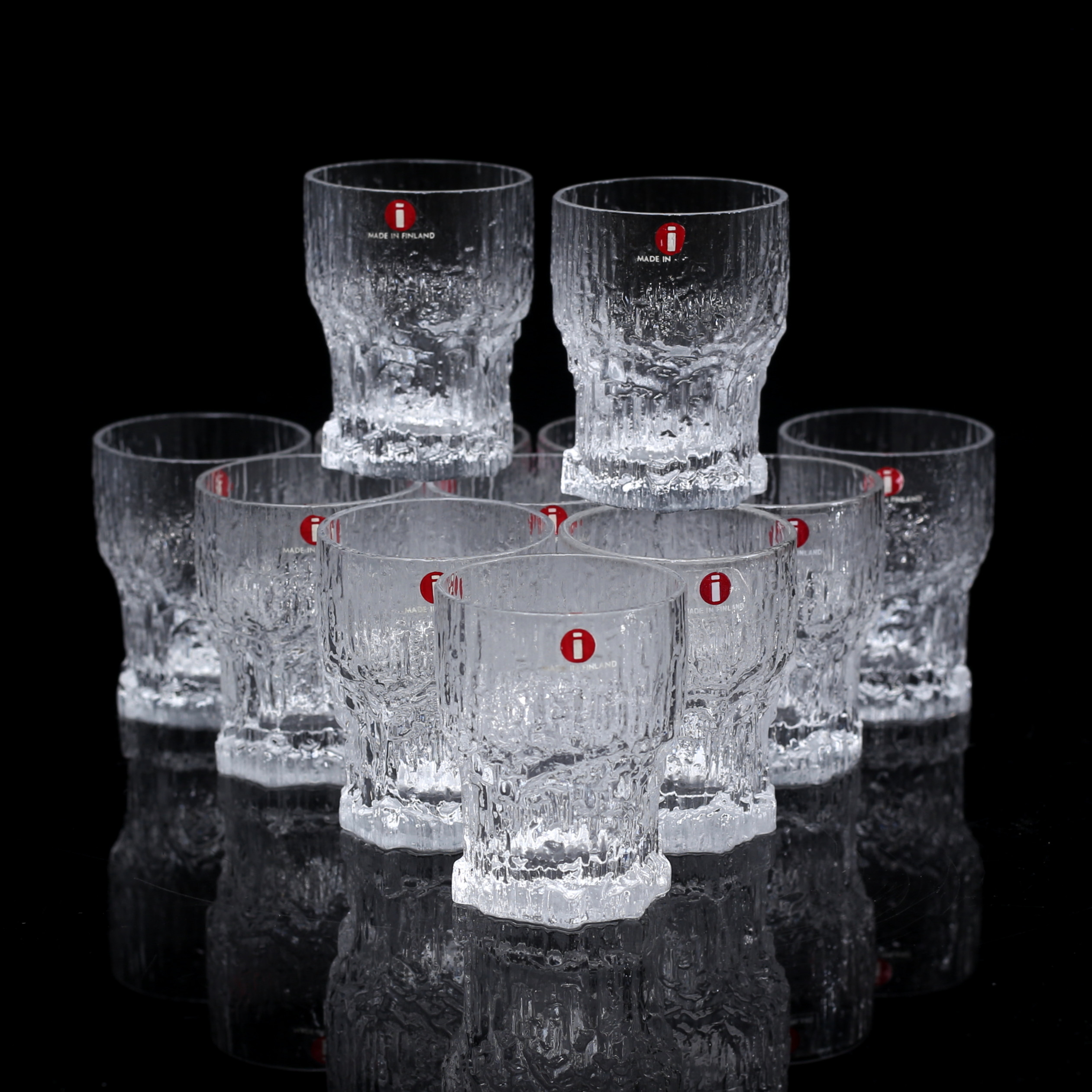 TAPIO WIRKKALA. "Aslak", 12 st snaps/shotglas, Iittala, Finland.