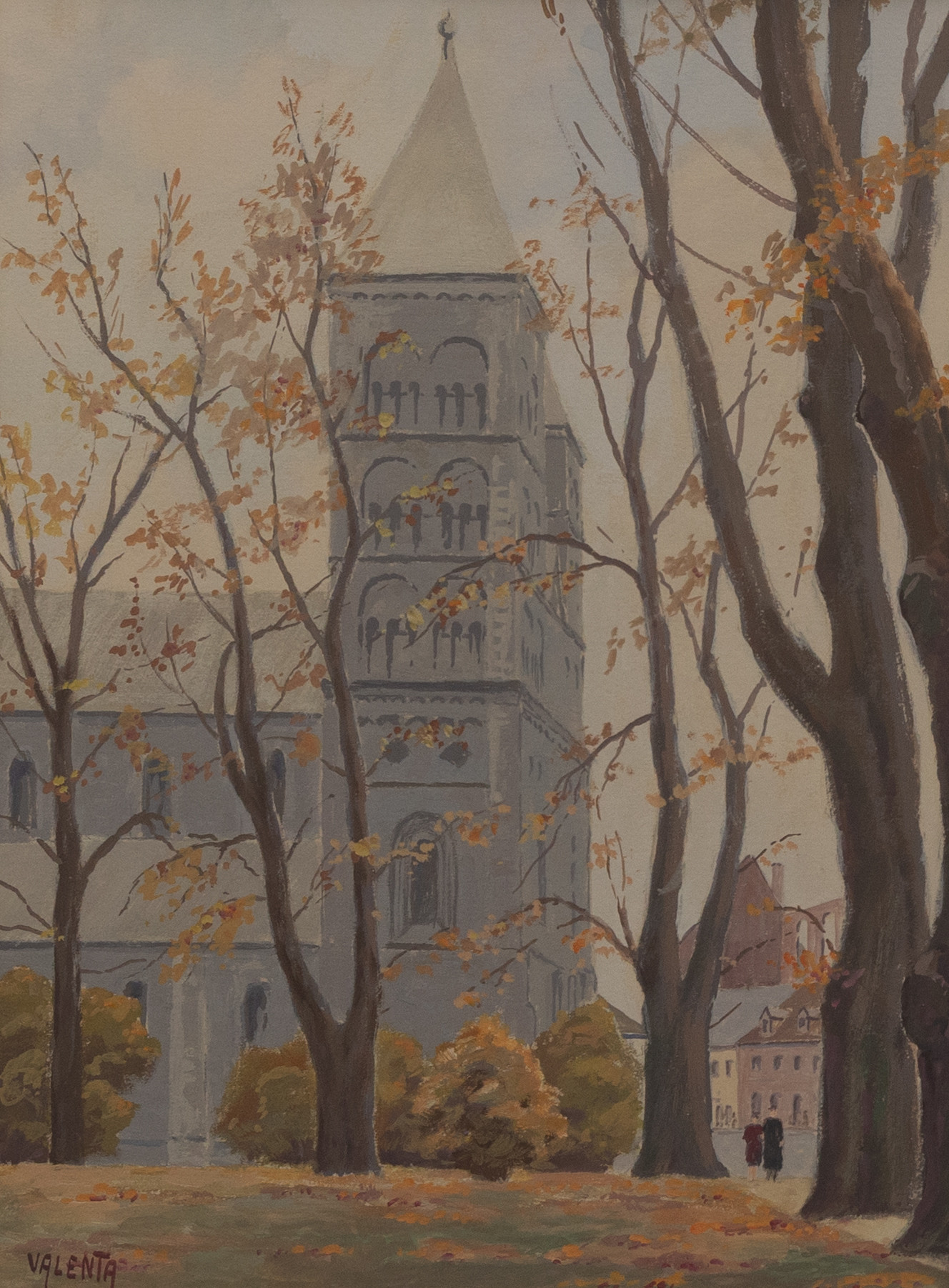 EDUARD VALENTA (1908-1974). Lunds Domkyrka, akvarell, signerad.