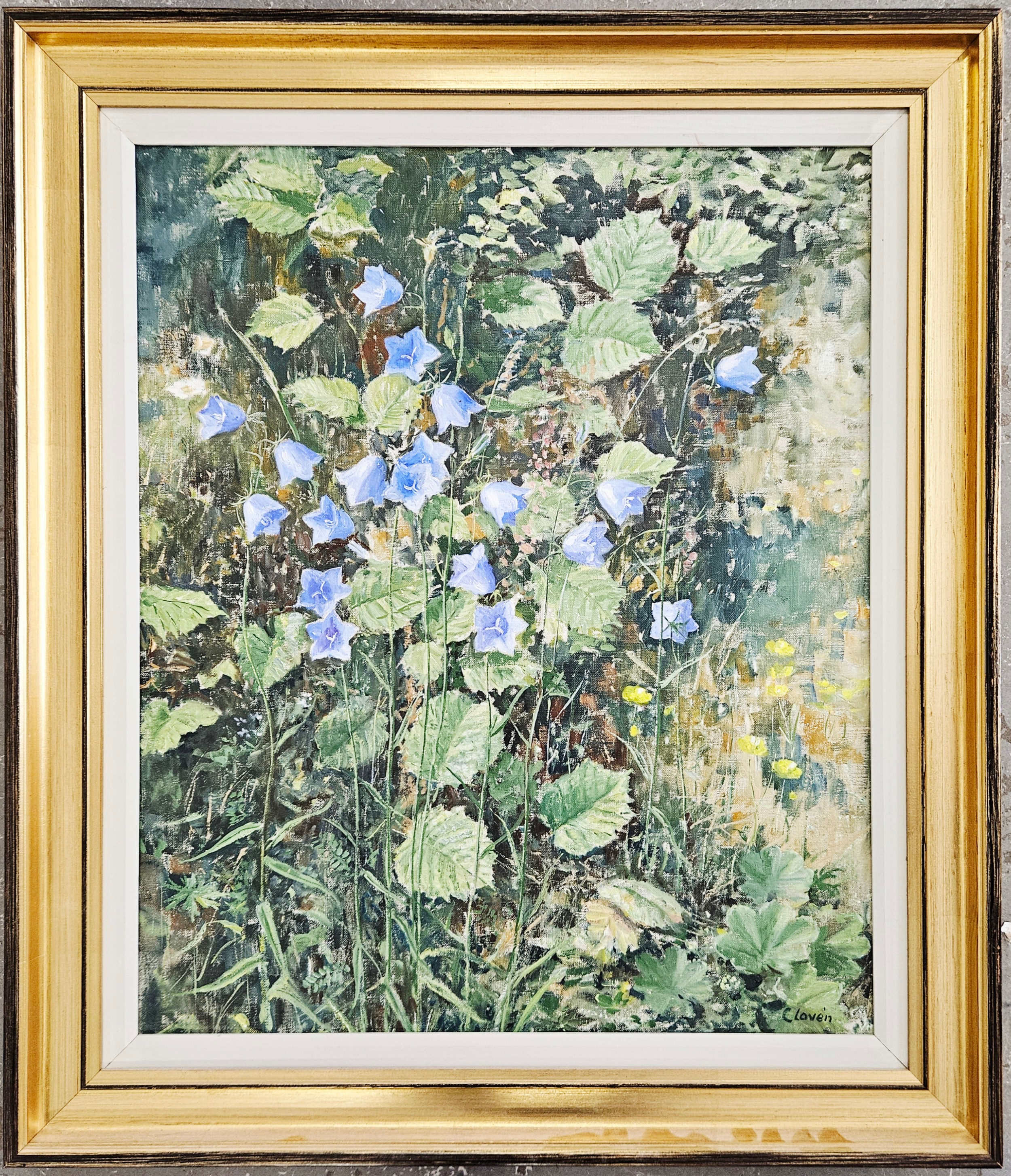 GUNNAR CLOVÉN. Blåklockor. Olja på duk, signerad Clovén.