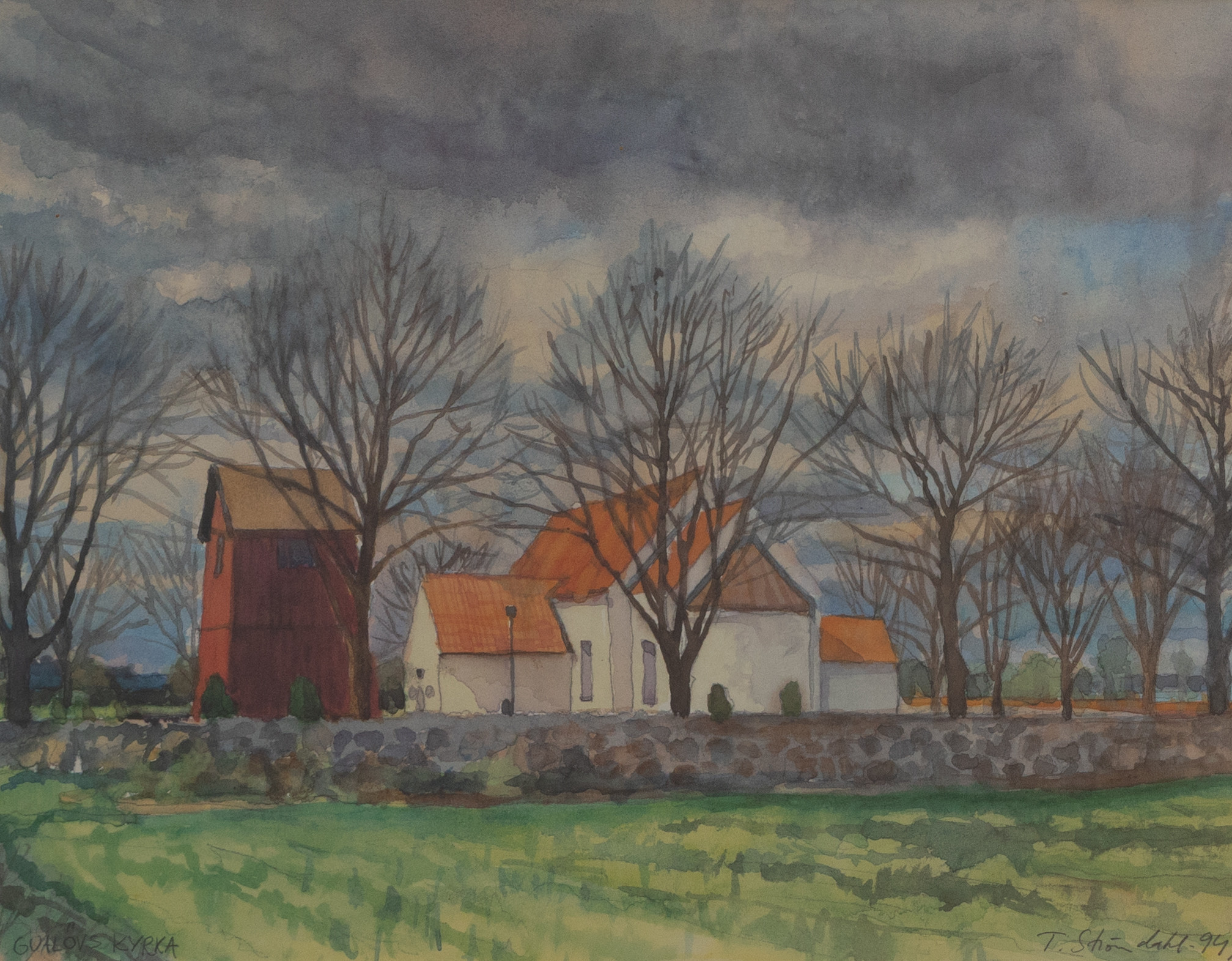 THOMAS STRÖMDAHL (FÖDD 1952). "Gualövs kyrka", akvarell, signerad och daterad -94.