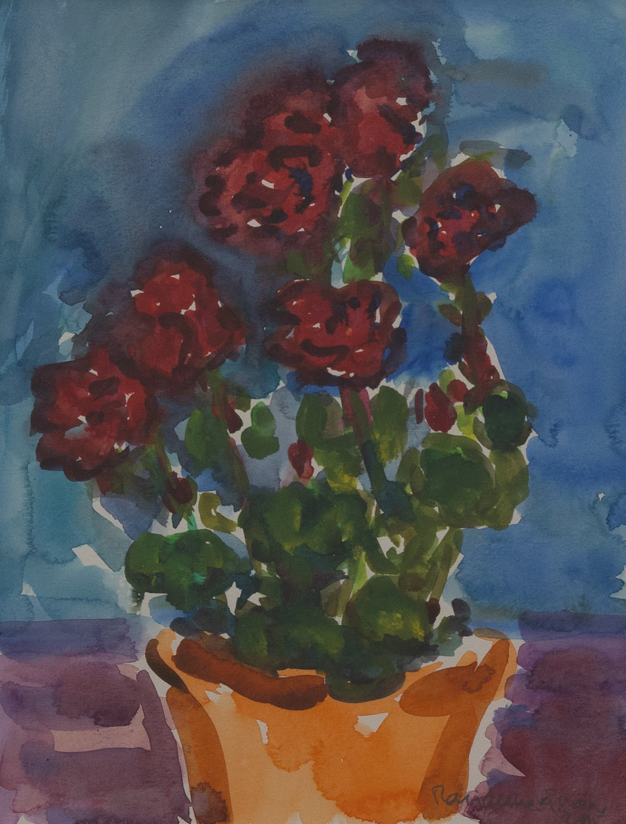 MARIANNE ÅGREN. Blommor i kruka, akvarell, signerad.