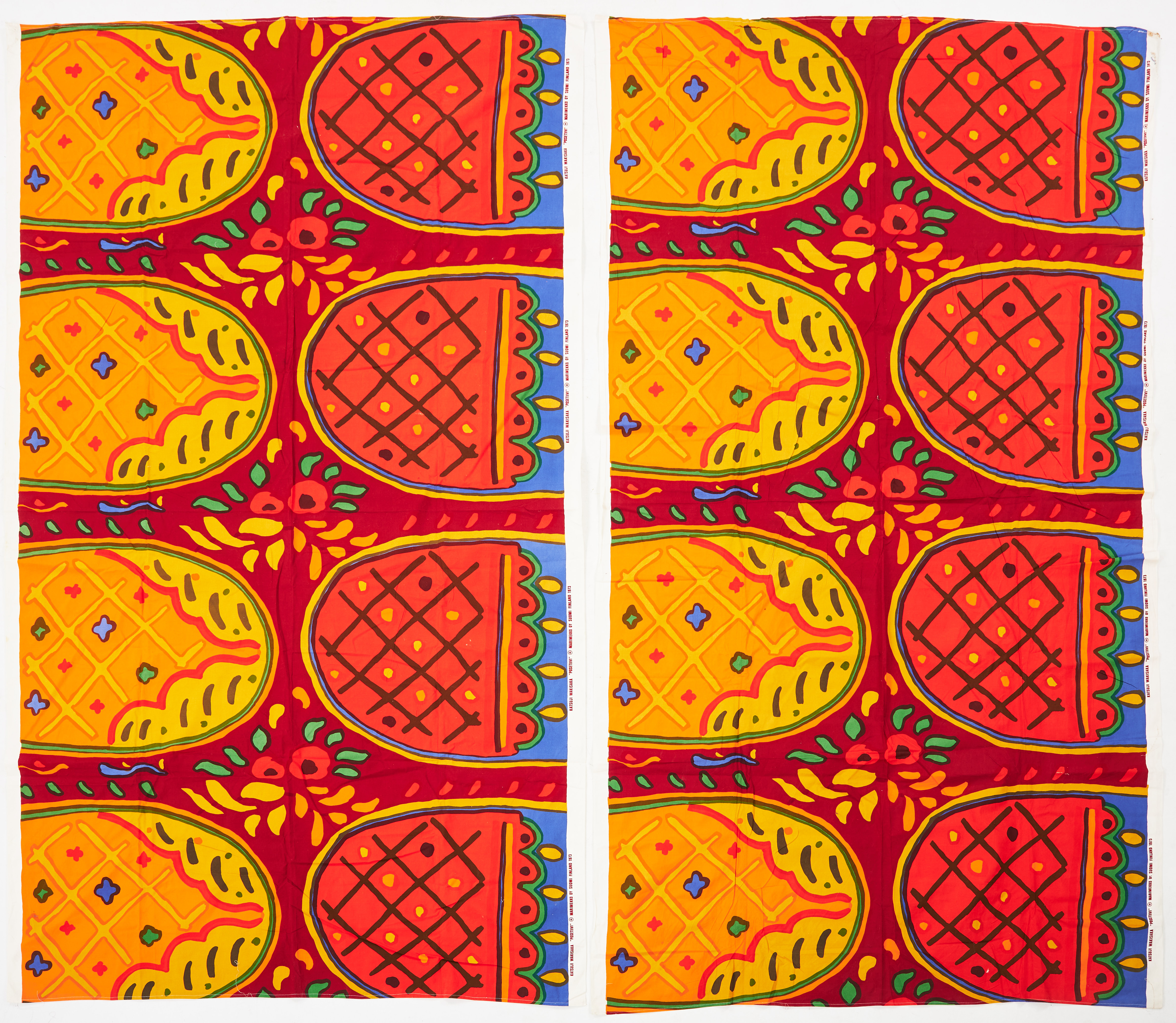 KATSUJI WAKISAKA. Tyglängder, "Posetiivi", tryckt bomullstyg, Marimekko, Finland, 1973.