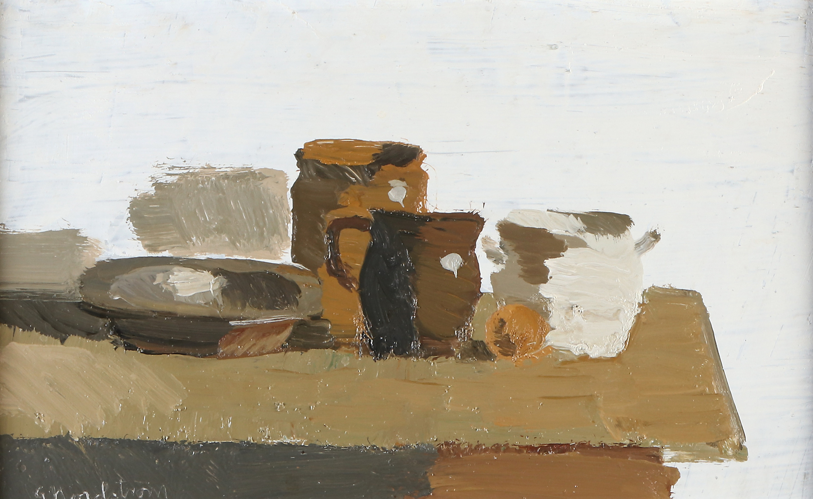 GERHARD  NORDSTRÖM. Oljemålning på pannå. Signerad. "Stilleben".