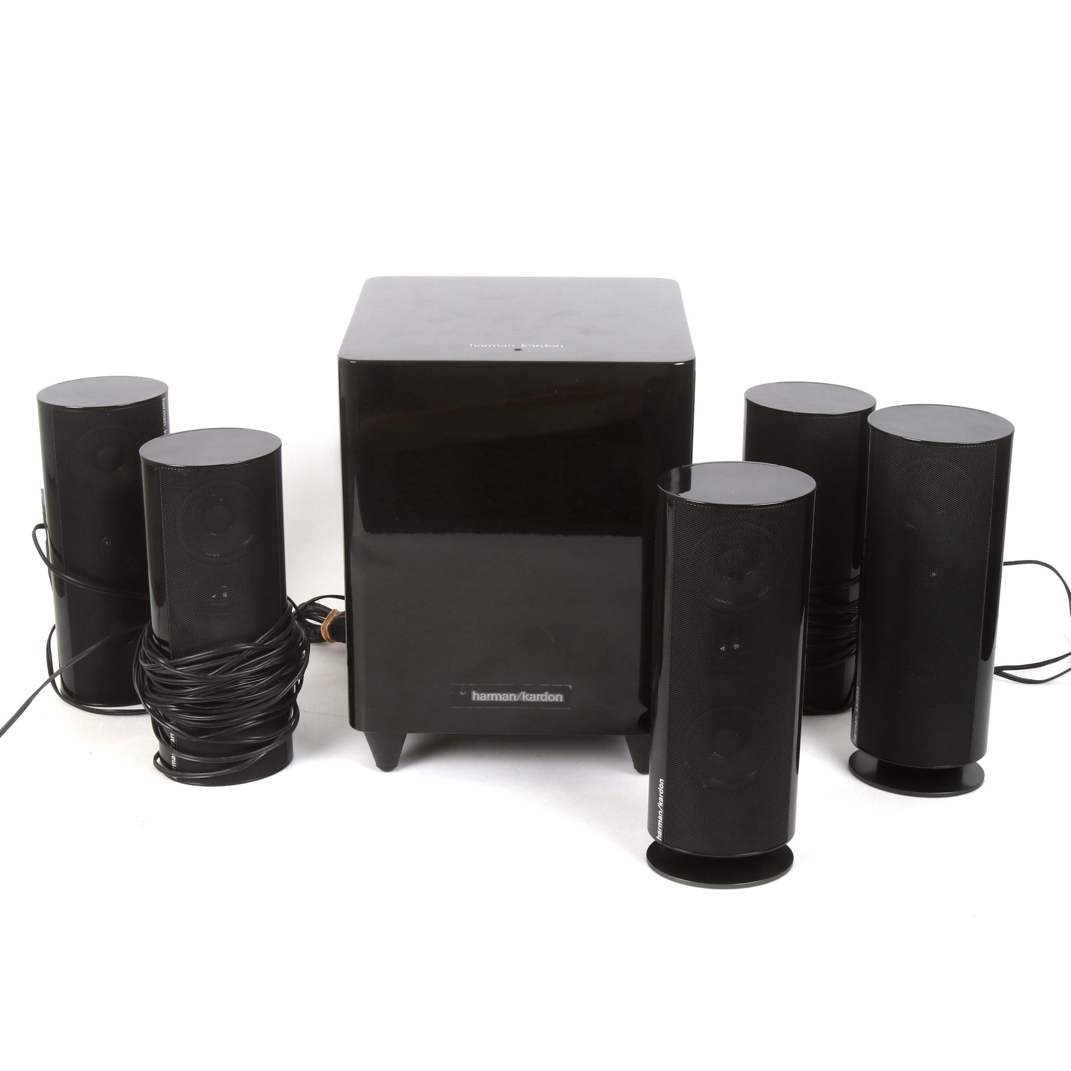SURROUNDHÖGTALARE, 6 st. Harman Kardon, SAT/CENT TS 20/30 samt HKTS200 SUB. 2010 -tal.