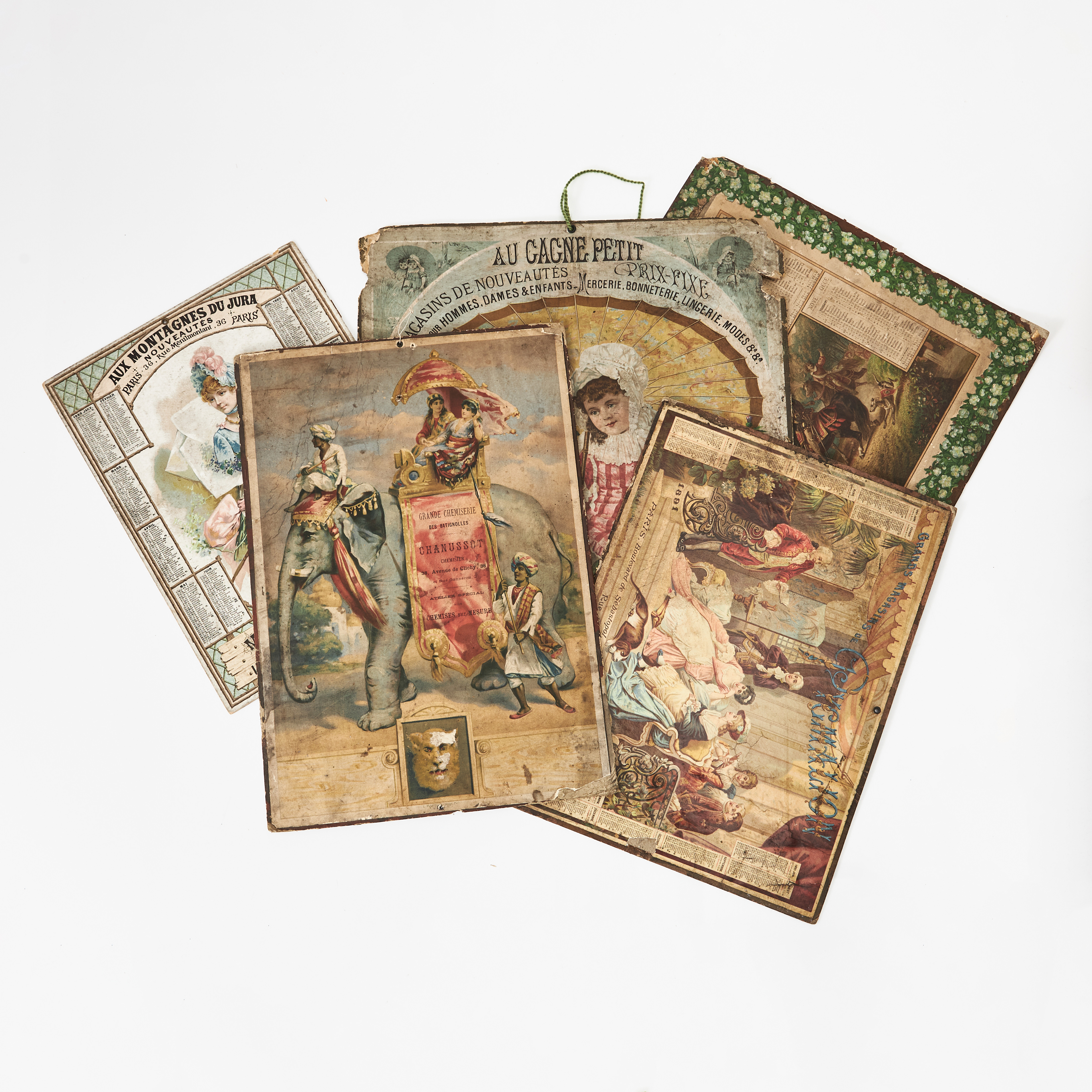 5 FRENCH CALENDARS / ADVERTISMENTS PARIS, late 1880-90.
