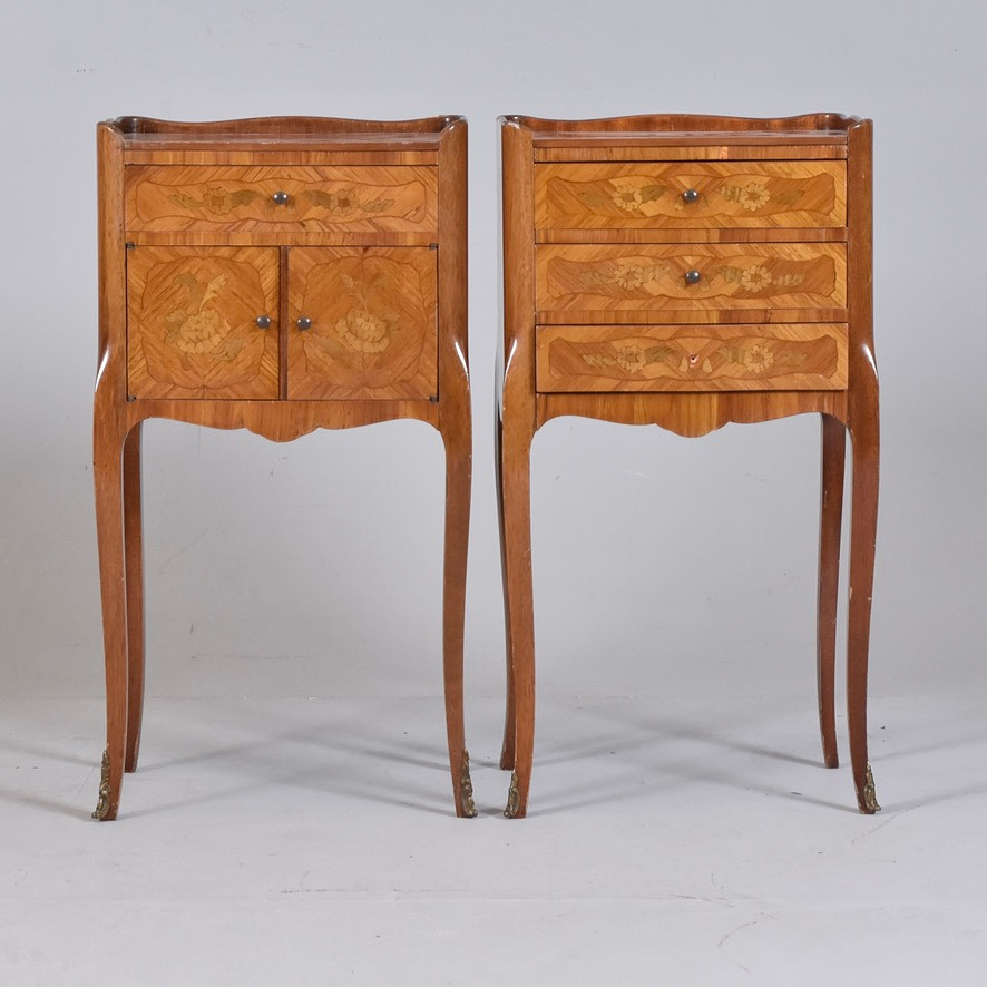 NATTDUKSBORD, 2 st, valnöt, Louis XV-stil, 1900-tal.