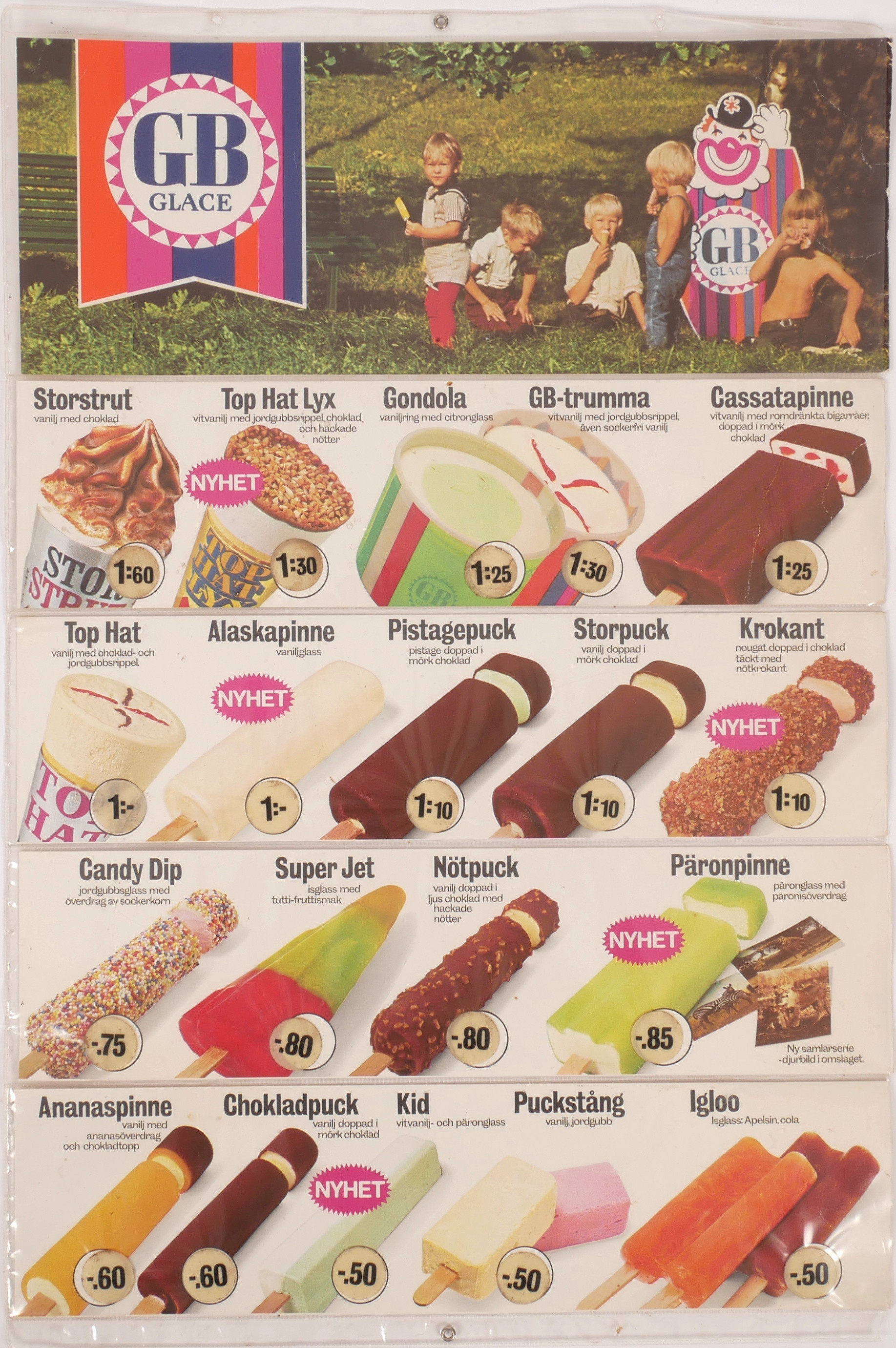 GB Glace. Prislista 1971, plast och papp.