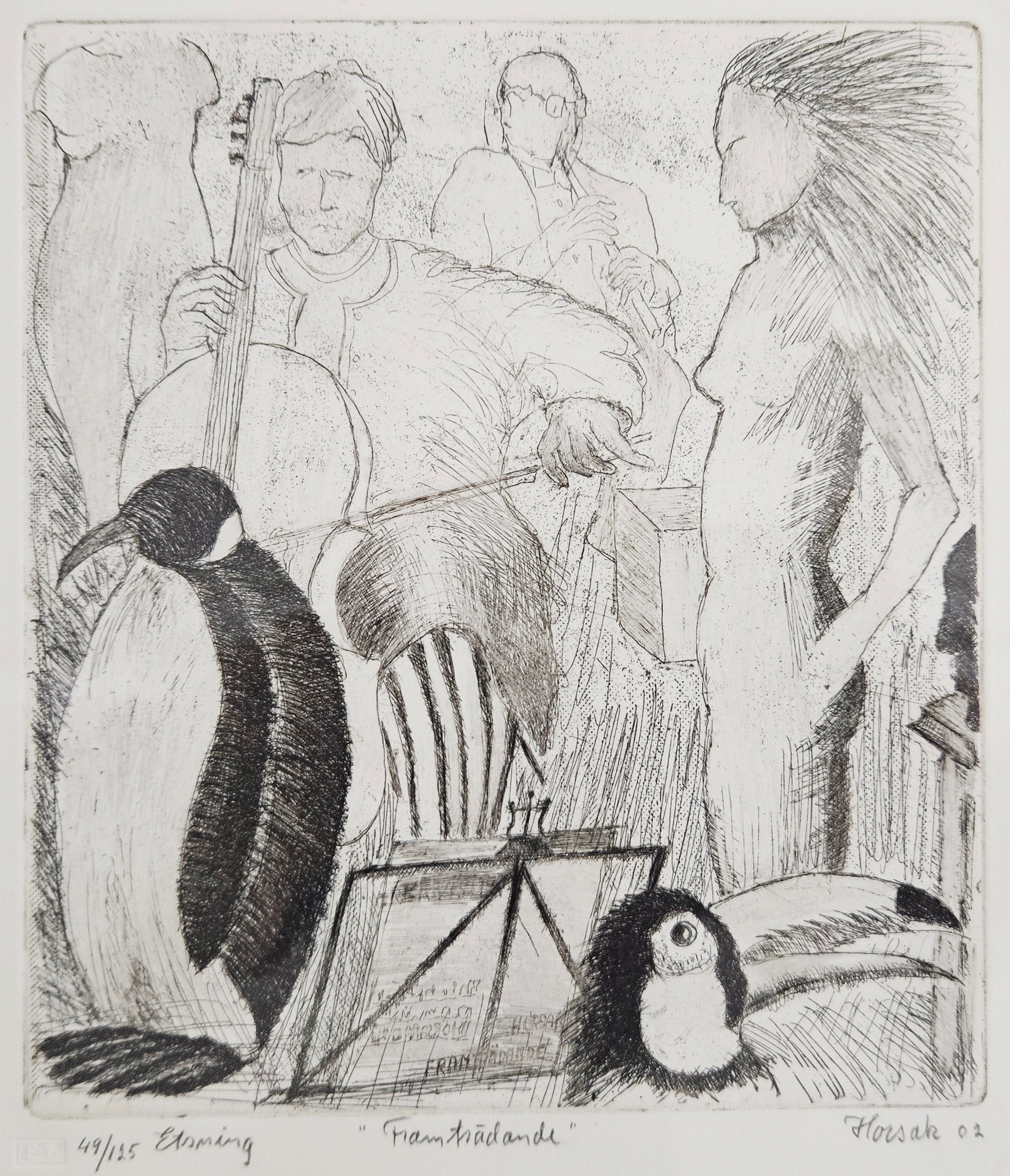 ALLAN HORSAK. "Framträdande". Etsning, signerad Horsak, numrerad 49/125 och daterad 02.