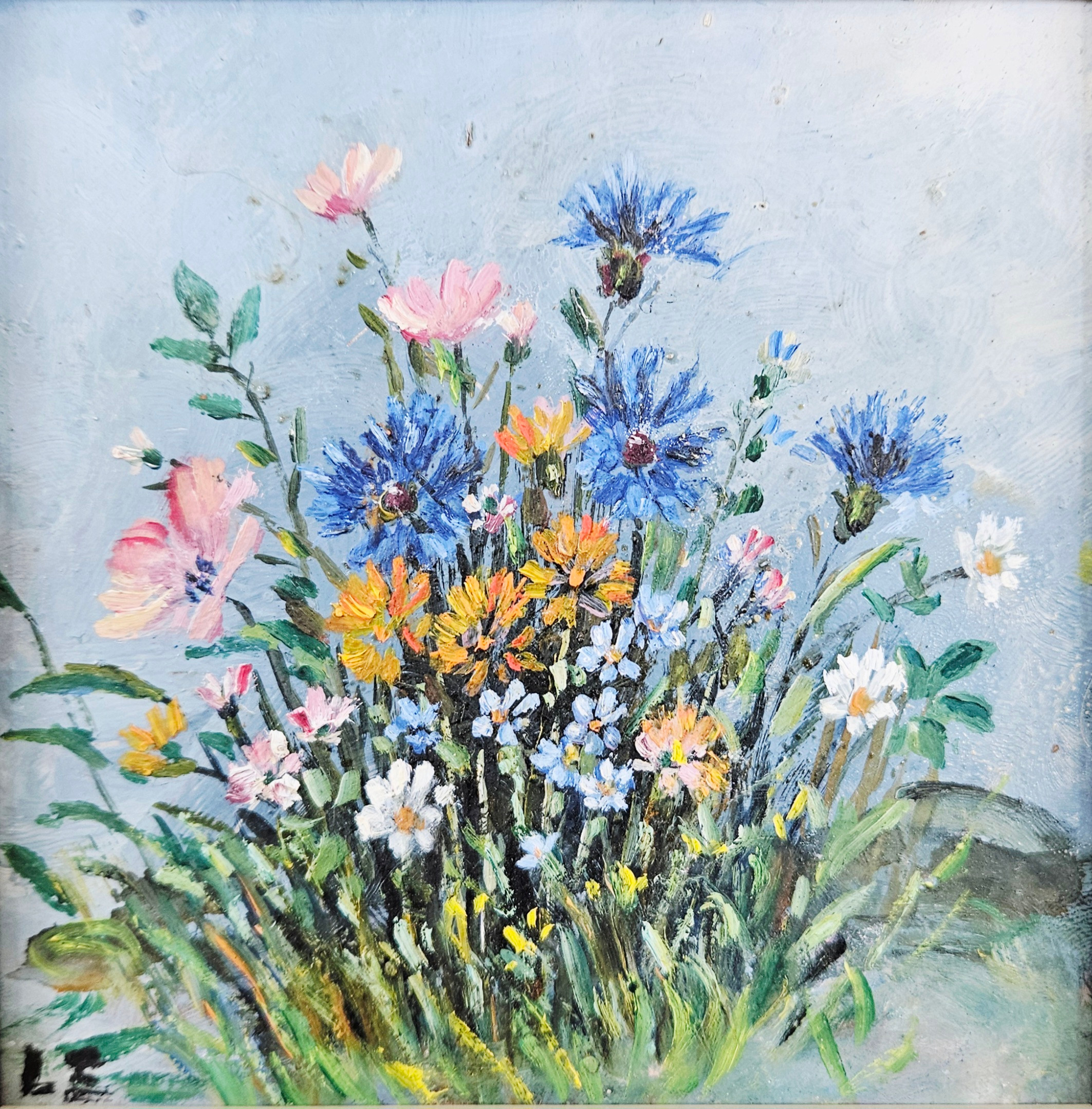 LISA SOLLANDER-BLOMQVIST. Sommarblommor. Olja på pannå, signerad LS.