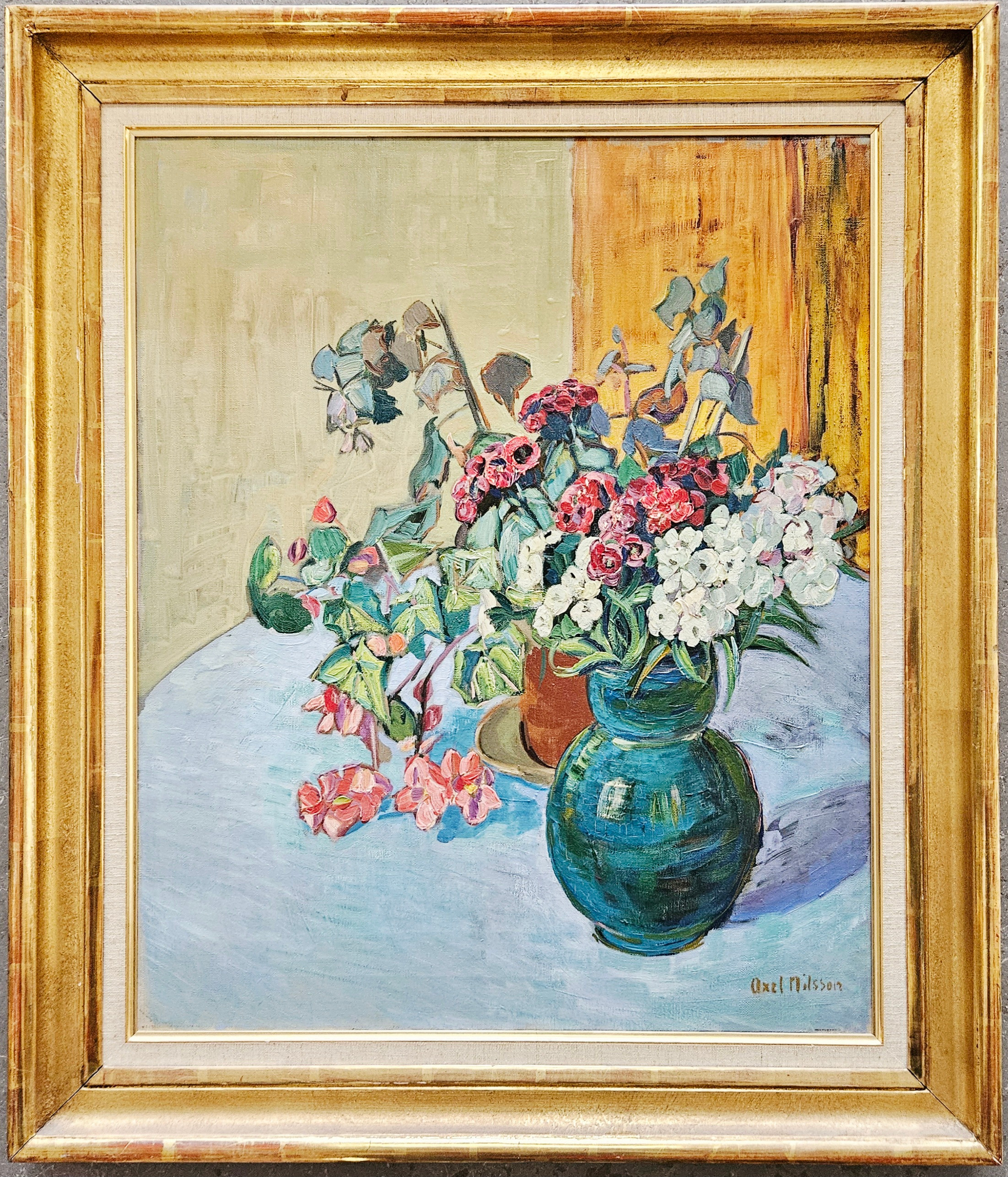 AXEL NILSSON. Blomsterstilleben. Olja på duk, signerad Axel Nilsson.