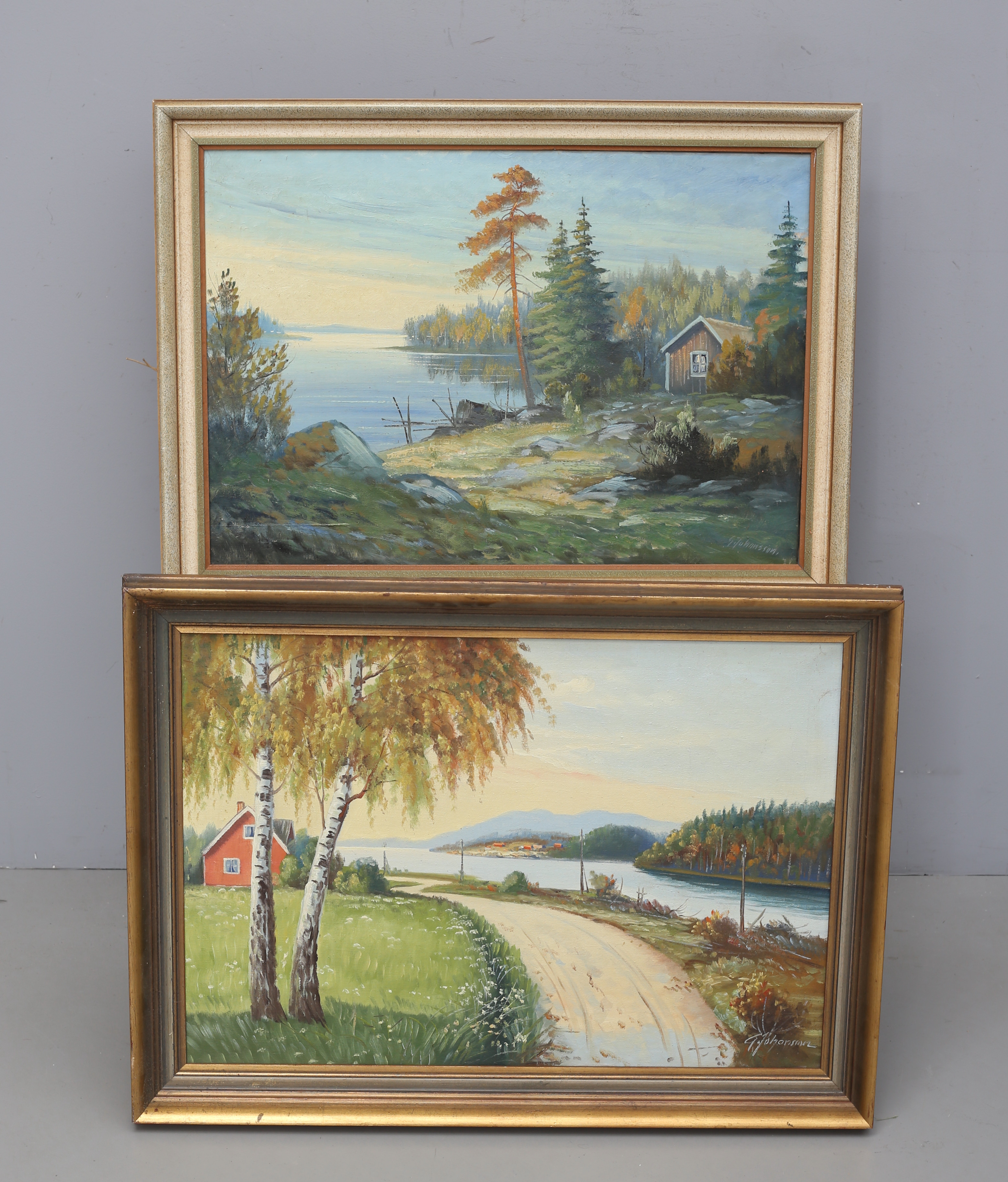 GUNNAR JOHANSSON. 2 st landskapsmotiv, olja på duk, signerade.