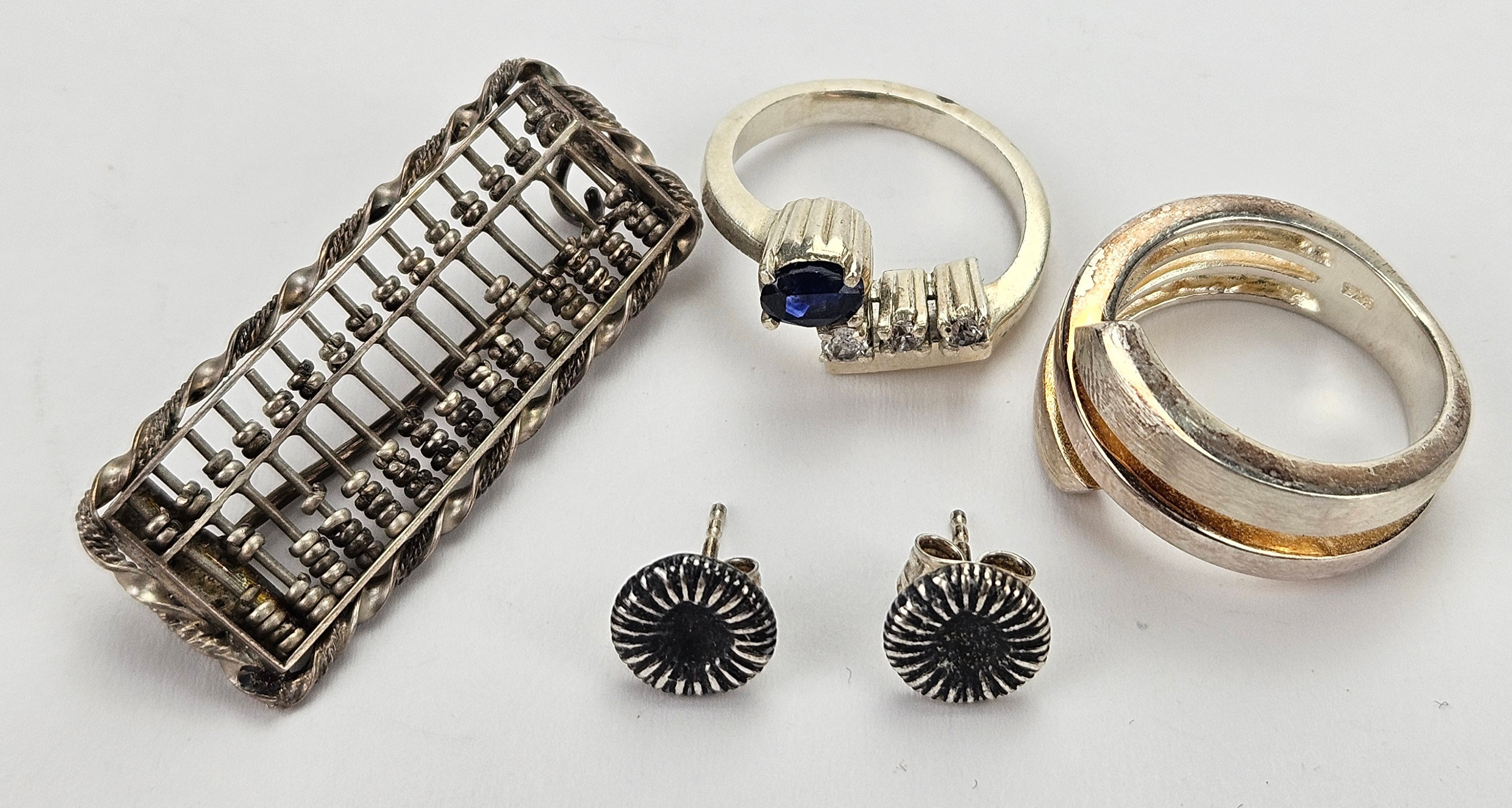 SMYCKEN, 3 delar, silver, RING, troligen silver, med syntetiska stenar.