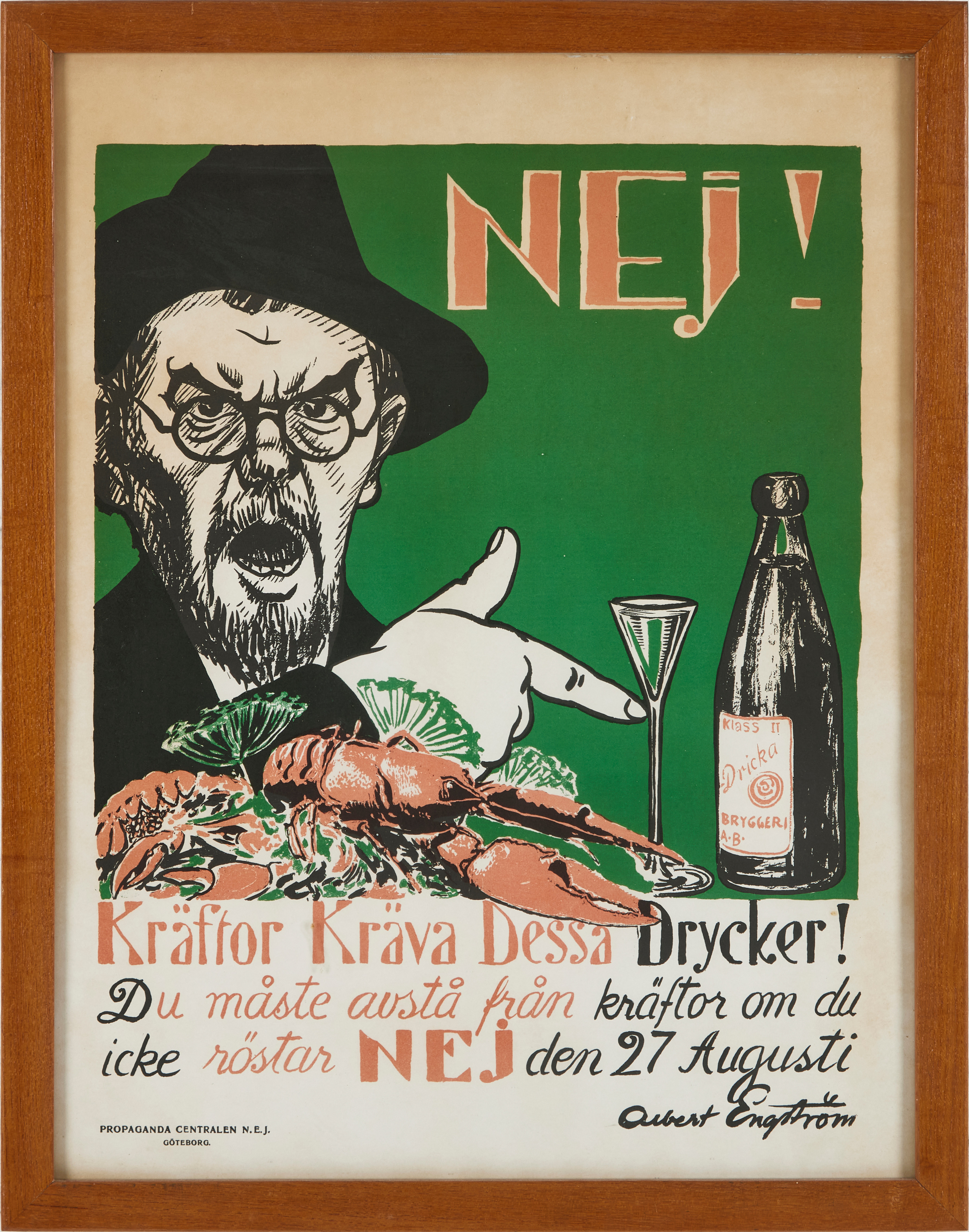 ALBERT ENGSTRÖM. "Nej! Kräftor kräva dessa drycker", affisch, A. Lindgren & Söner, Göteborg.