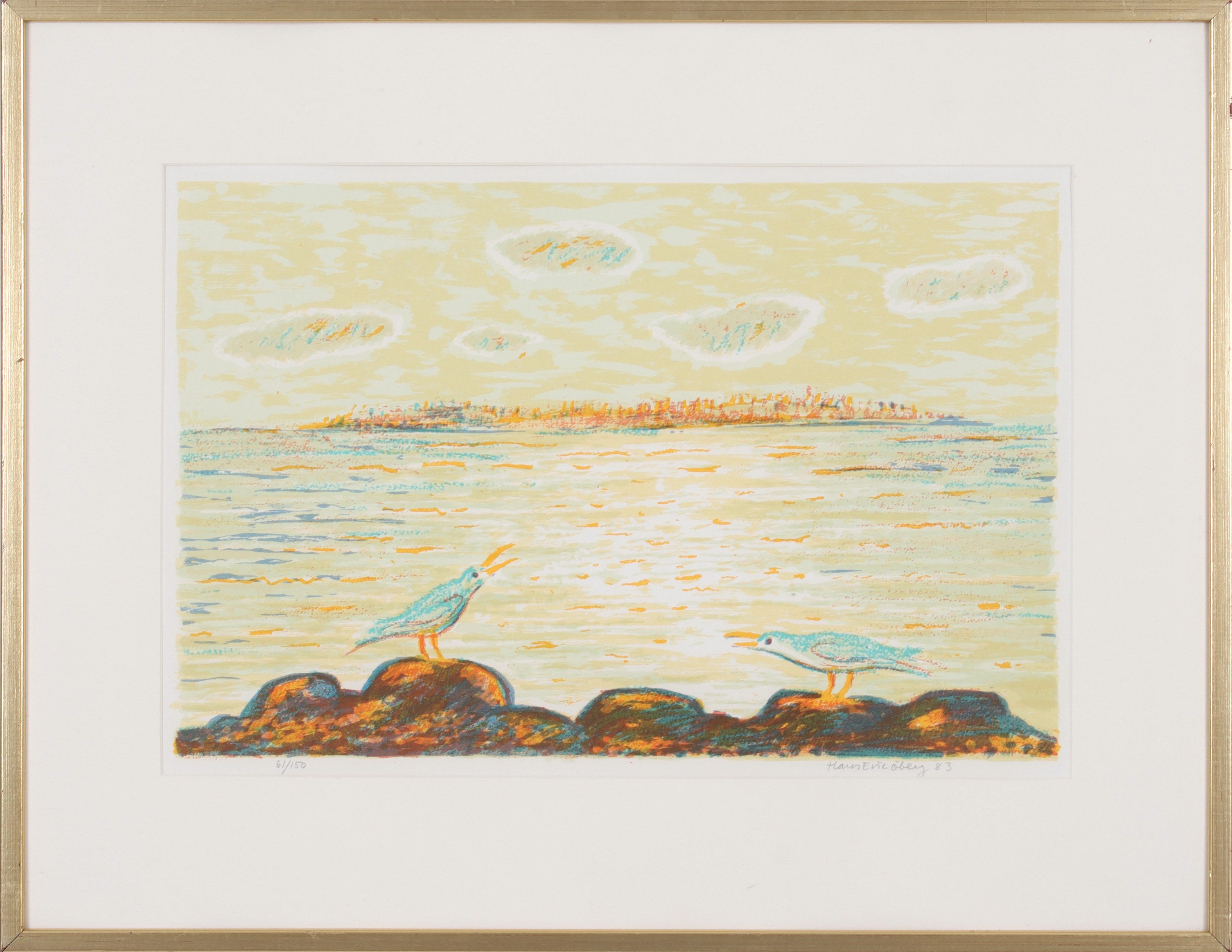 HANS-ERIC ÖBERG. "Måsarna på skäret", färglitografi, signerad och numrerad 61/150.