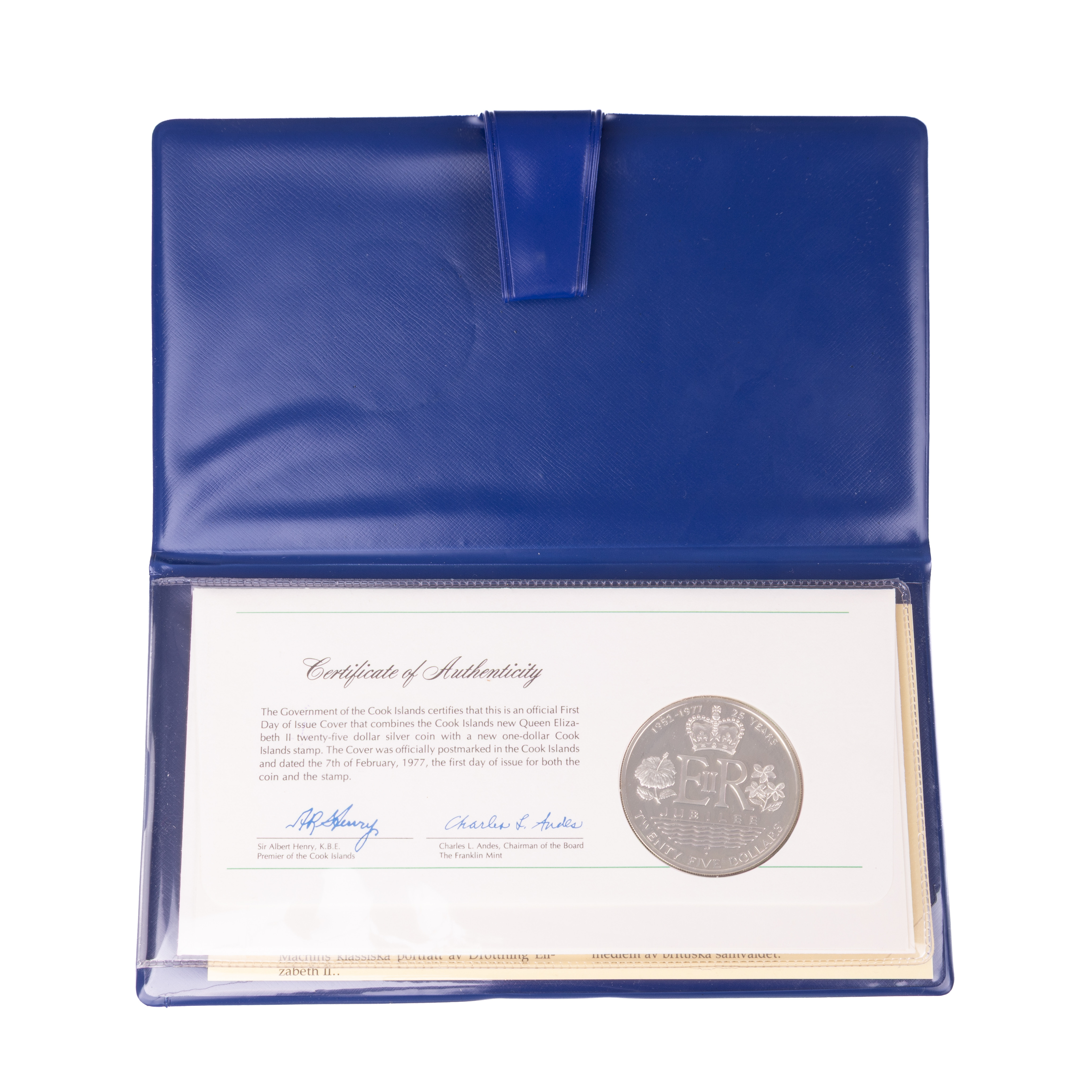 JUBILEUMSMYNT/FDC, Silvermynt, 48,85 gr Elisabeth II 25 dollar, 1977.